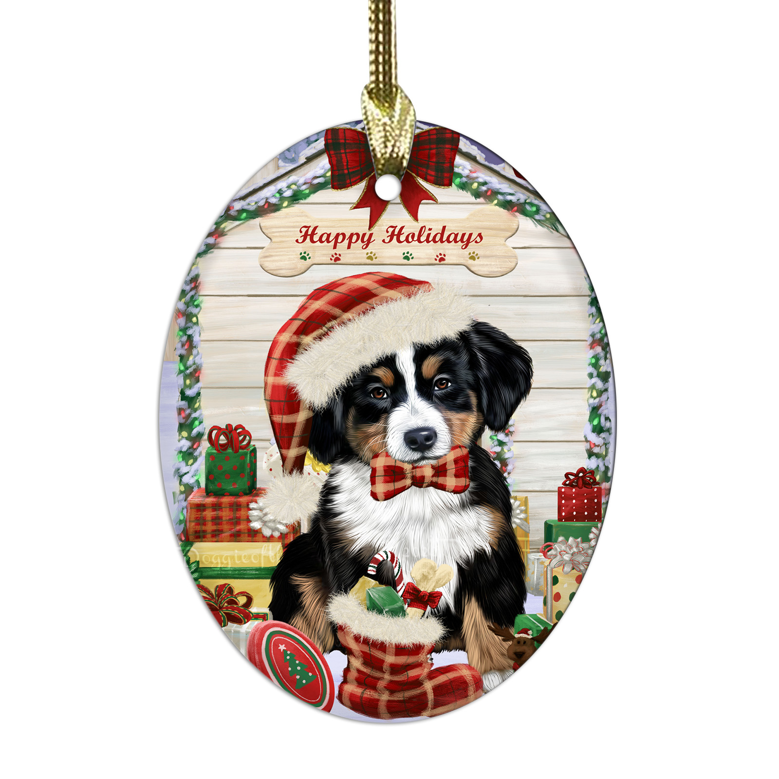 Bernese Mountain Dog Oval Glass Christmas Hanging Ornaments X-mas Tree Decor - Picture 56 of 65