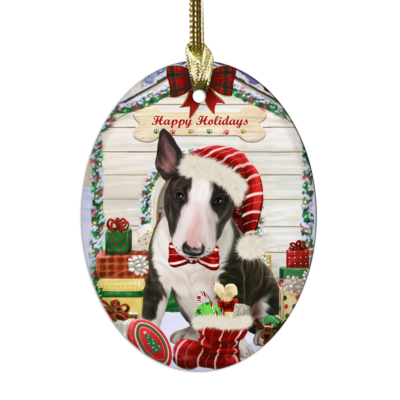 Bull Terrier cane ovale vetro decorazioni natalizie da appendere albero di natale - Foto 53 di 60