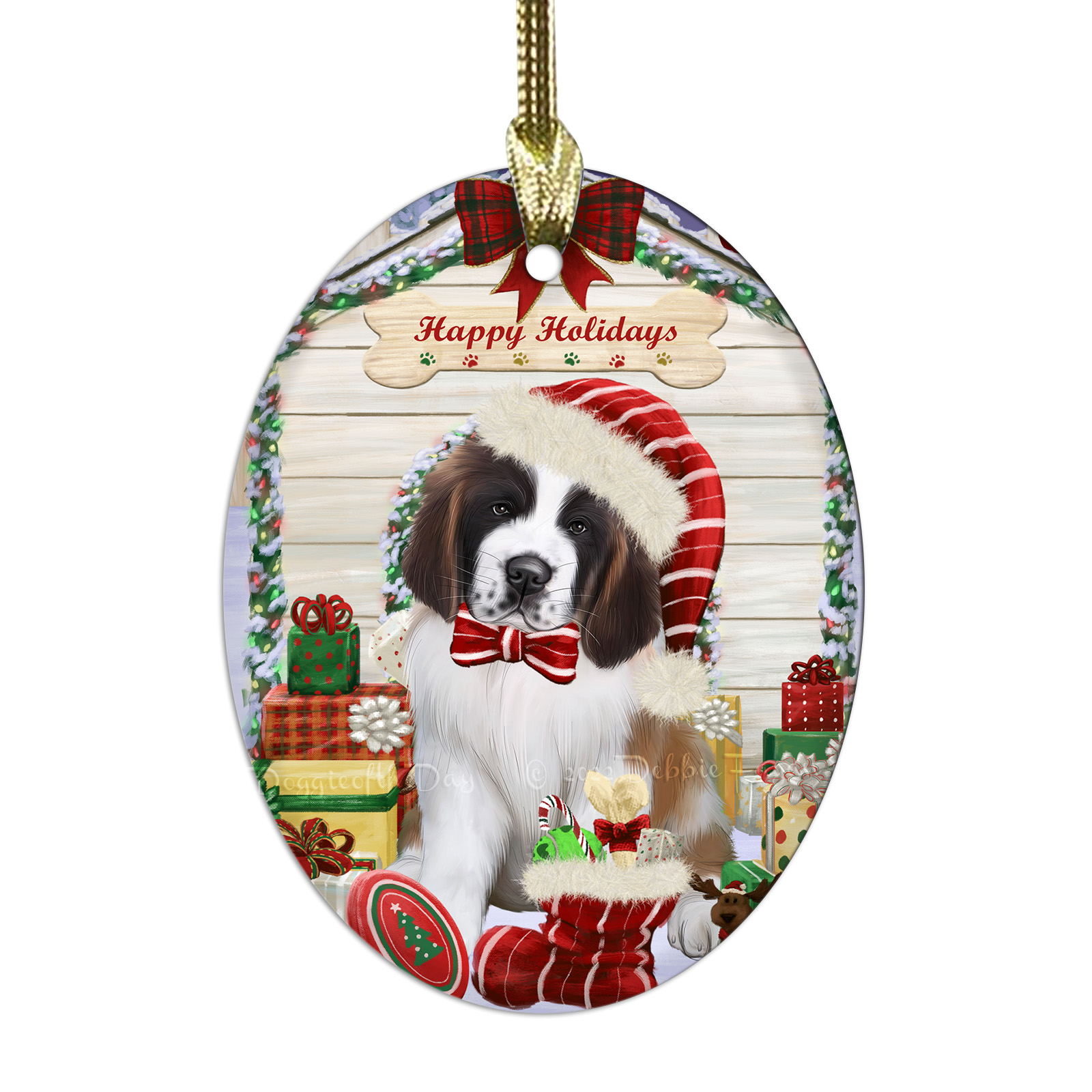 Saint Bernard Dog Oval Glass Christmas Hanging Ornaments X-mas Tree Decorations - Picture 37 of 44