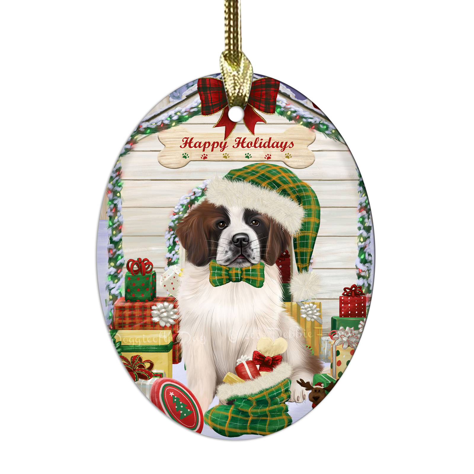 Saint Bernard Dog Oval Glass Christmas Hanging Ornaments X-mas Tree Decorations - Picture 38 of 44