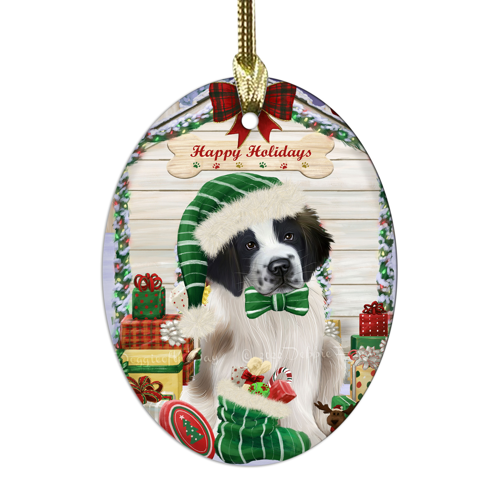 Saint Bernard Dog Oval Glass Christmas Hanging Ornaments X-mas Tree Decorations - Picture 39 of 44
