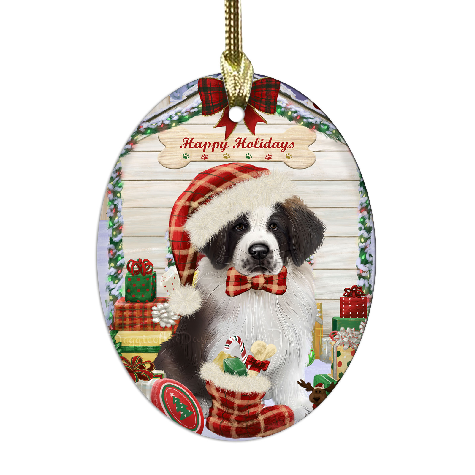 Saint Bernard Dog Oval Glass Christmas Hanging Ornaments X-mas Tree Decorations - Picture 40 of 44