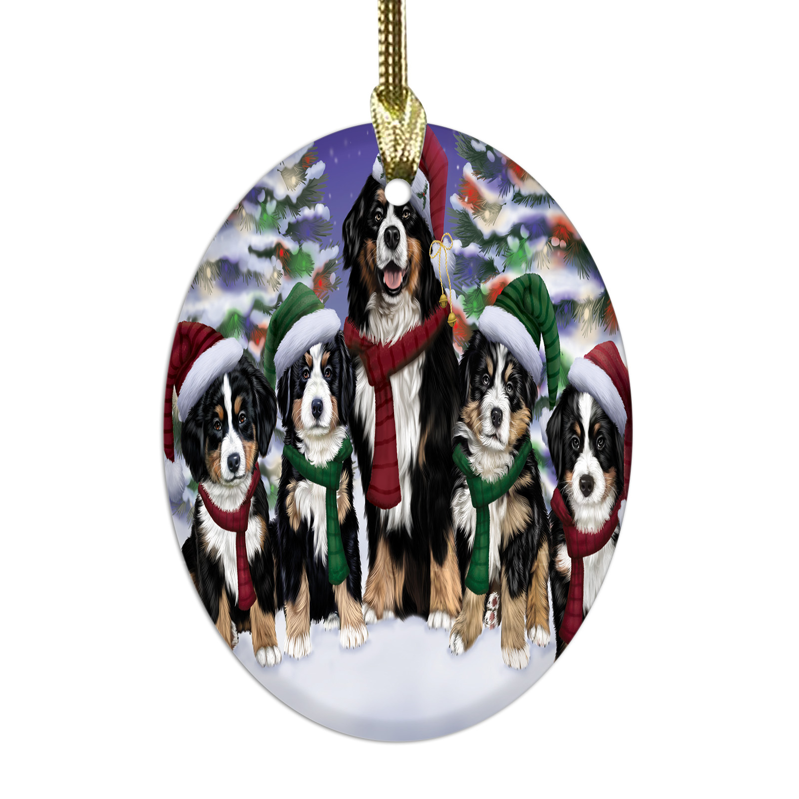Bernese Mountain Dog Oval Glass Christmas Hanging Ornaments X-mas Tree Decor - Picture 9 of 65