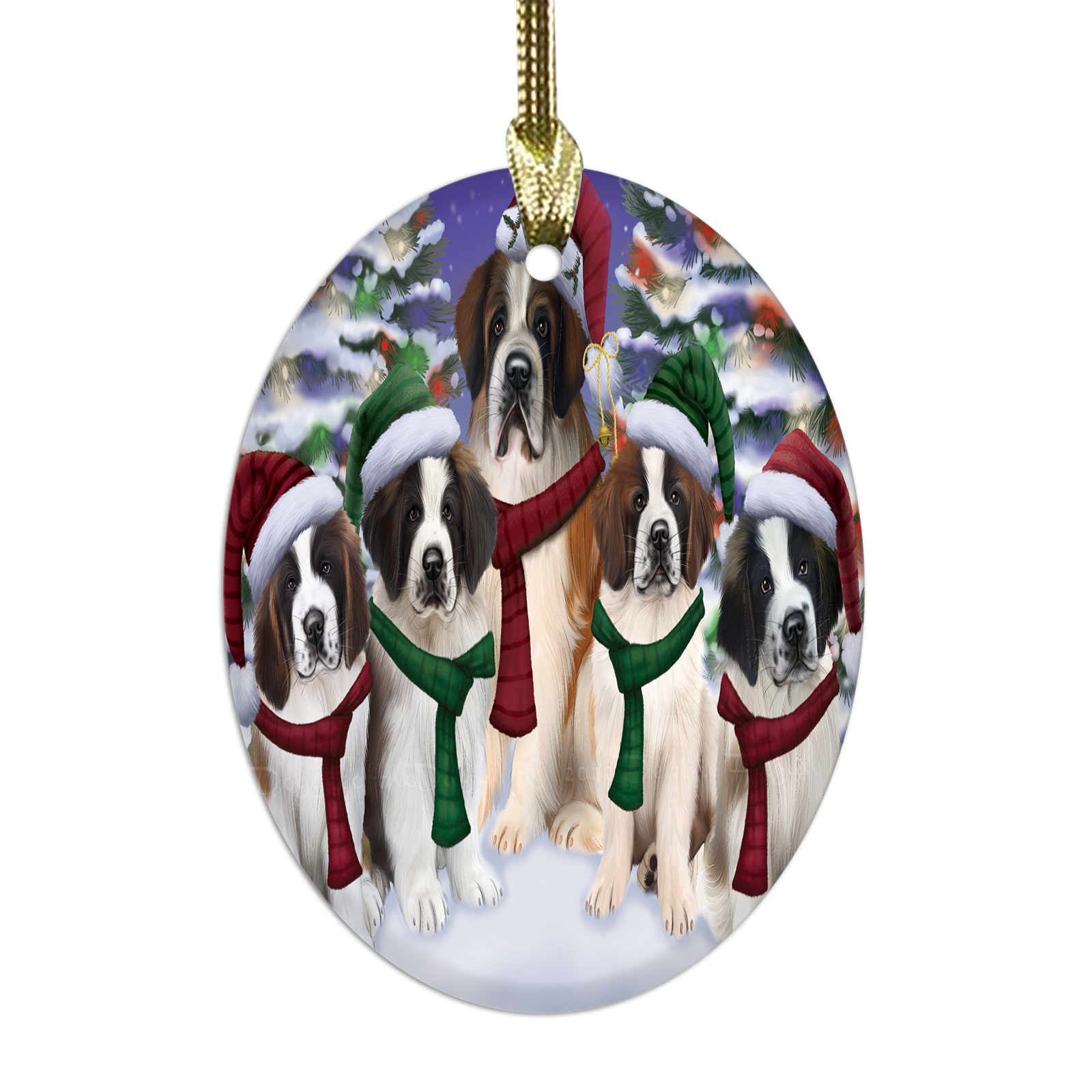 Saint Bernard Dog Oval Glass Christmas Hanging Ornaments X-mas Tree Decorations - Picture 8 of 44