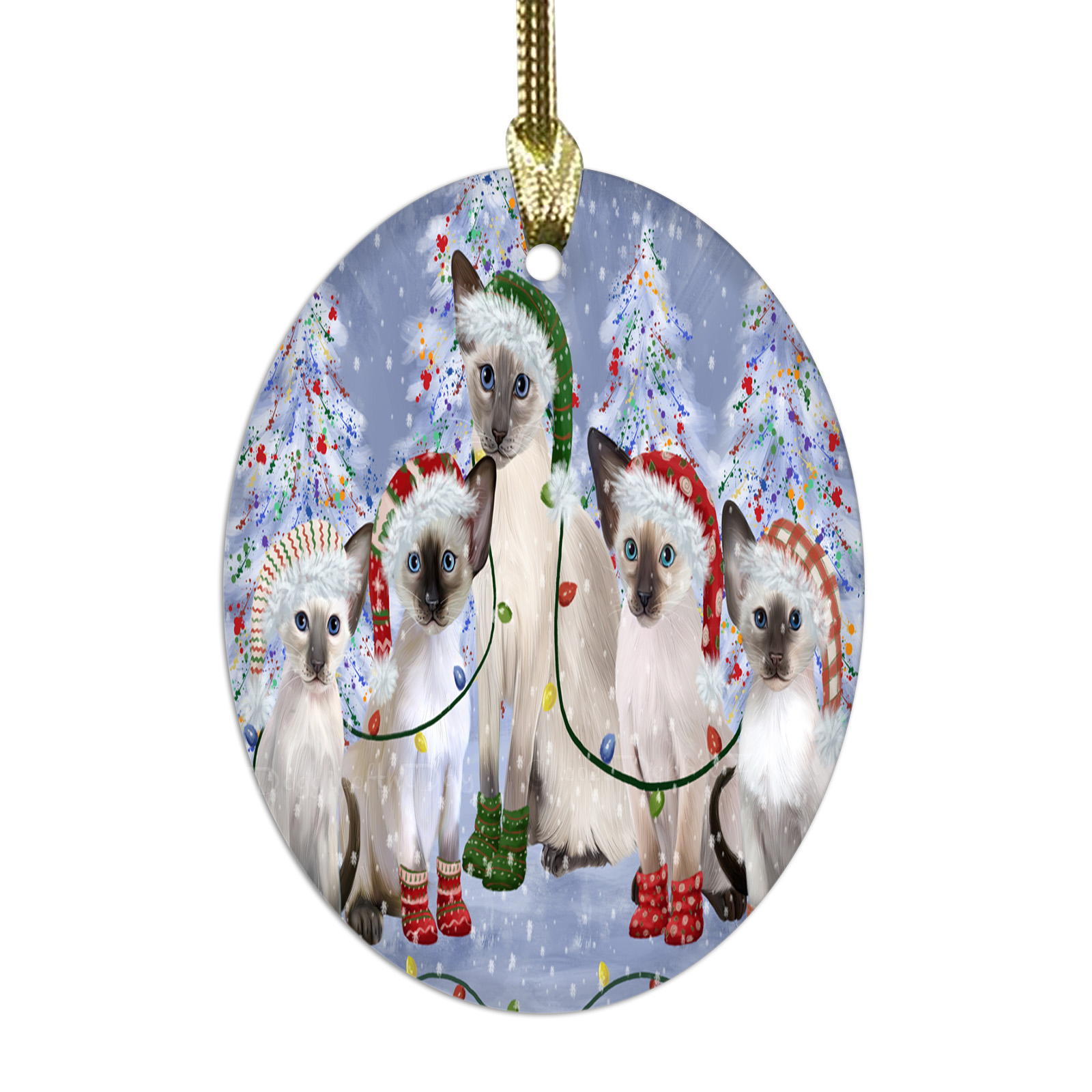 Oriental Blue-Point Siamese Cat Oval Glass Christmas Hanging Ornaments Decor - Picture 3 of 18