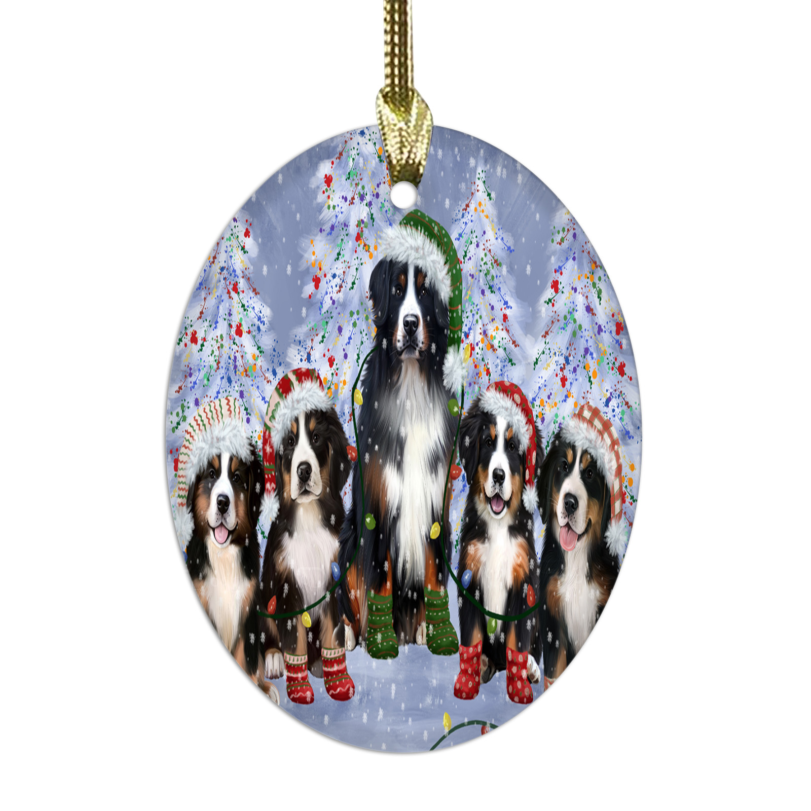 Bernese Mountain Dog Oval Glass Christmas Hanging Ornaments X-mas Tree Decor - Picture 18 of 65