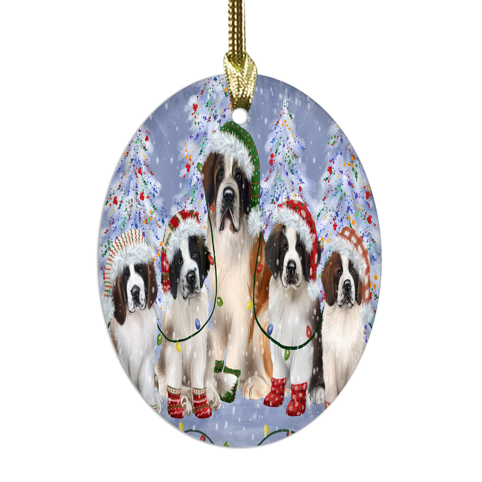 Saint Bernard Dog Oval Glass Christmas Hanging Ornaments X-mas Tree Decorations - Picture 17 of 44