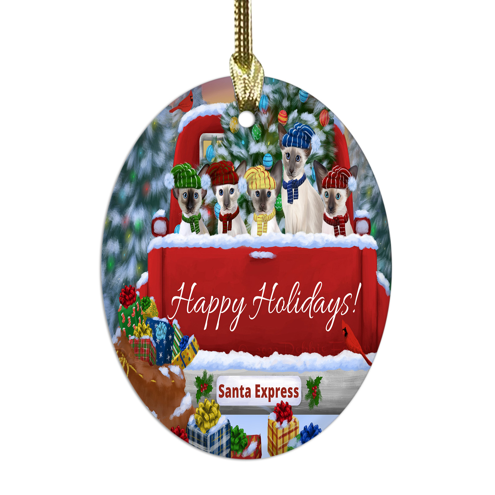 Oriental Blue-Point Siamese Cat Oval Glass Christmas Hanging Ornaments Decor - Picture 4 of 18