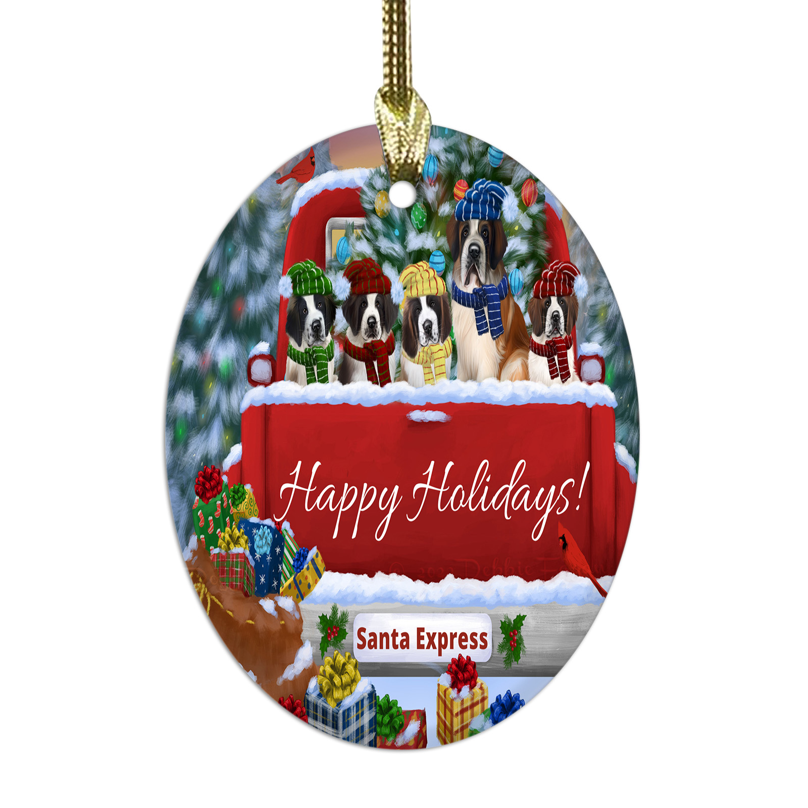 Saint Bernard Dog Oval Glass Christmas Hanging Ornaments X-mas Tree Decorations - Picture 18 of 44