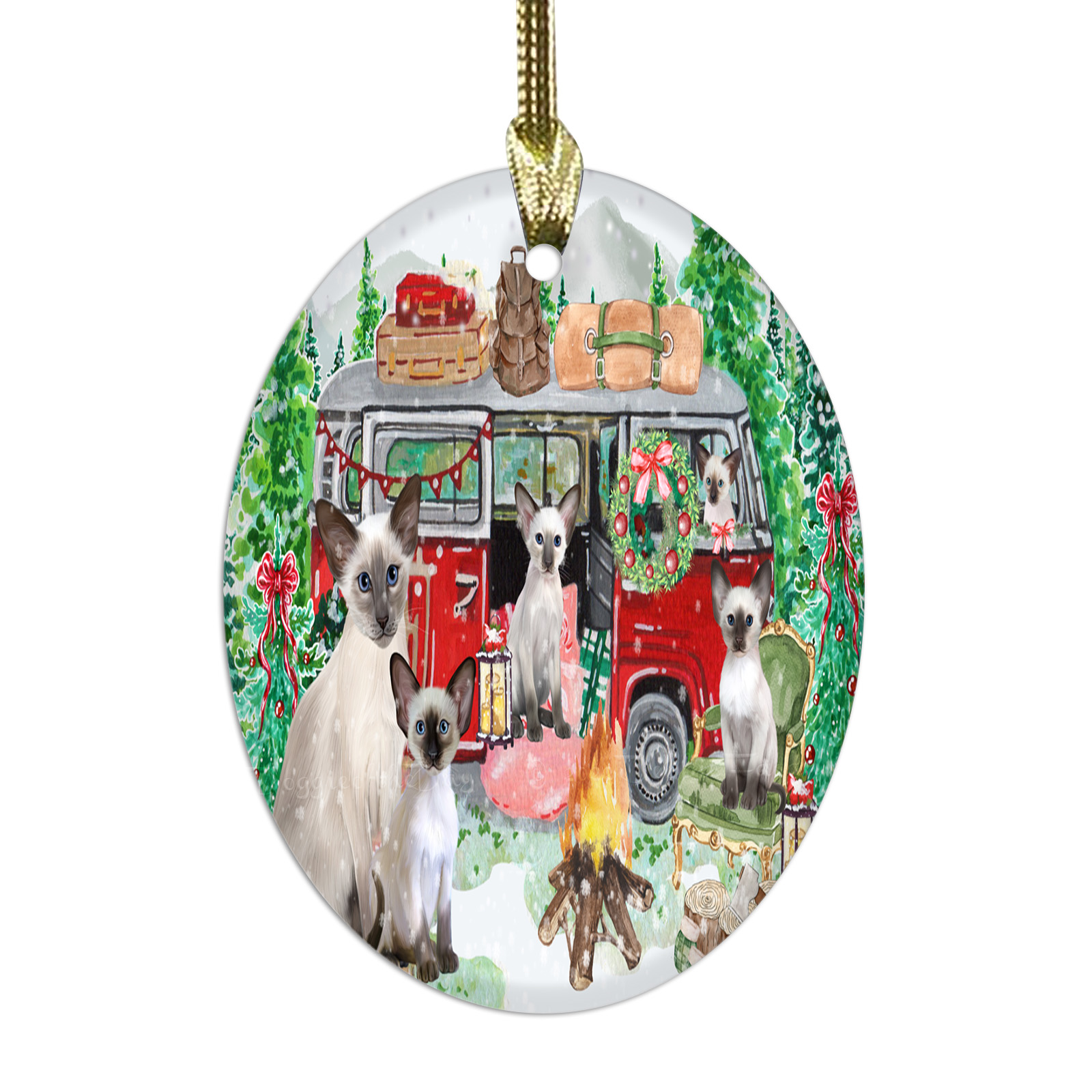 Oriental Blue-Point Siamese Cat Oval Glass Christmas Hanging Ornaments Decor - Picture 5 of 18