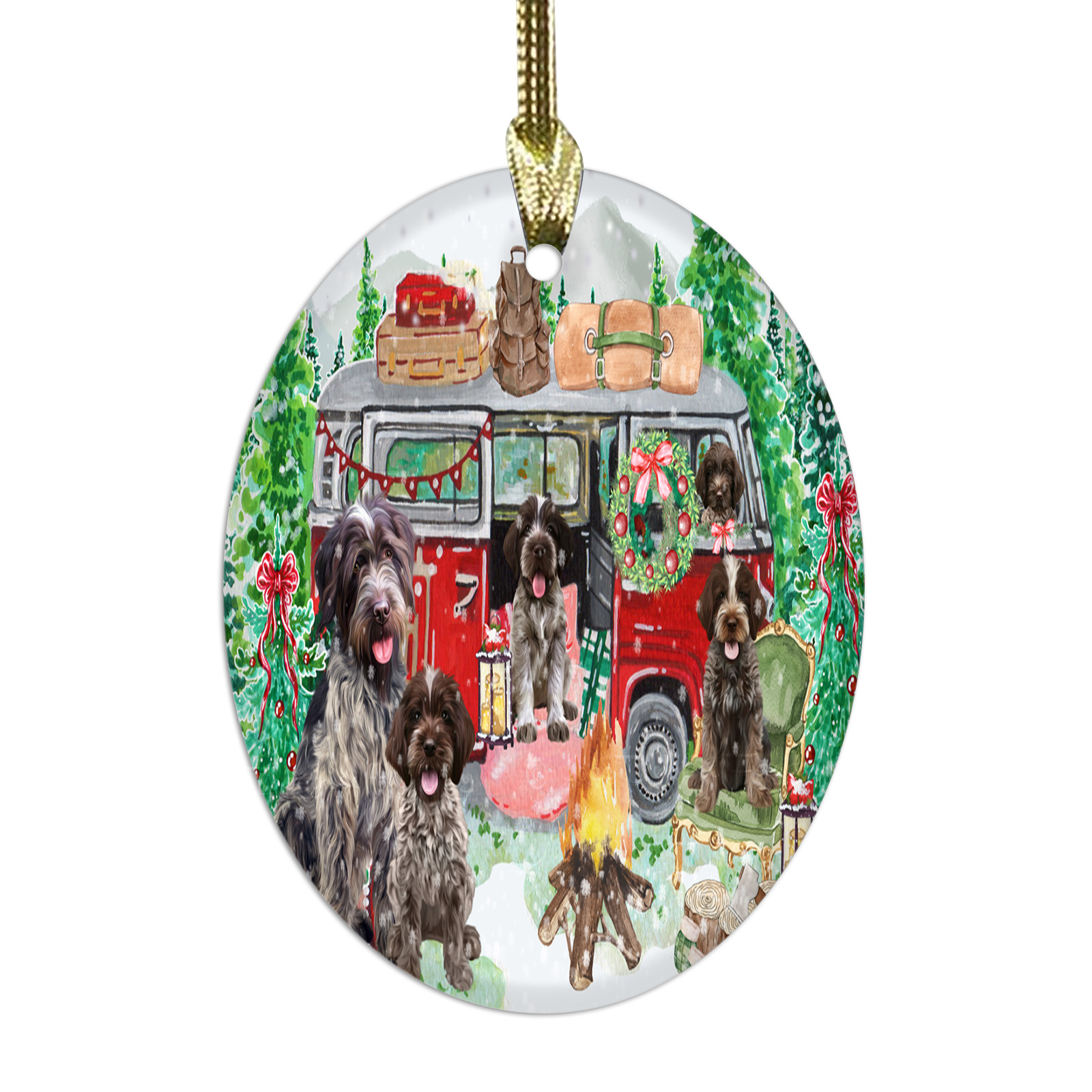 Wirehaired Pointing Griffon Dog Oval Glass Christmas Hanging Ornaments Decor - Picture 8 of 11