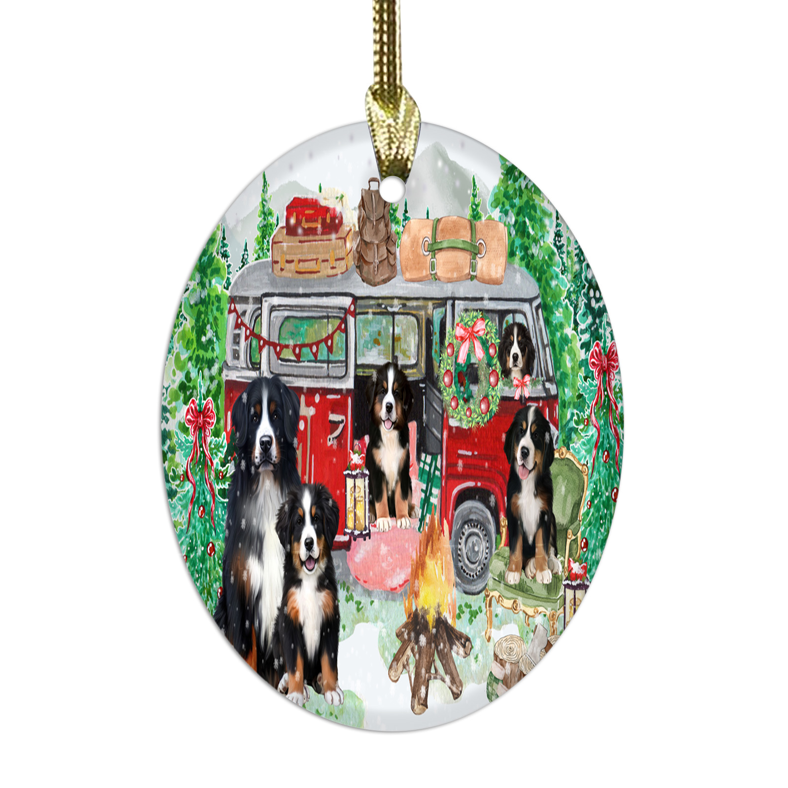 Bernese Mountain Dog Oval Glass Christmas Hanging Ornaments X-mas Tree Decor - Picture 20 of 65