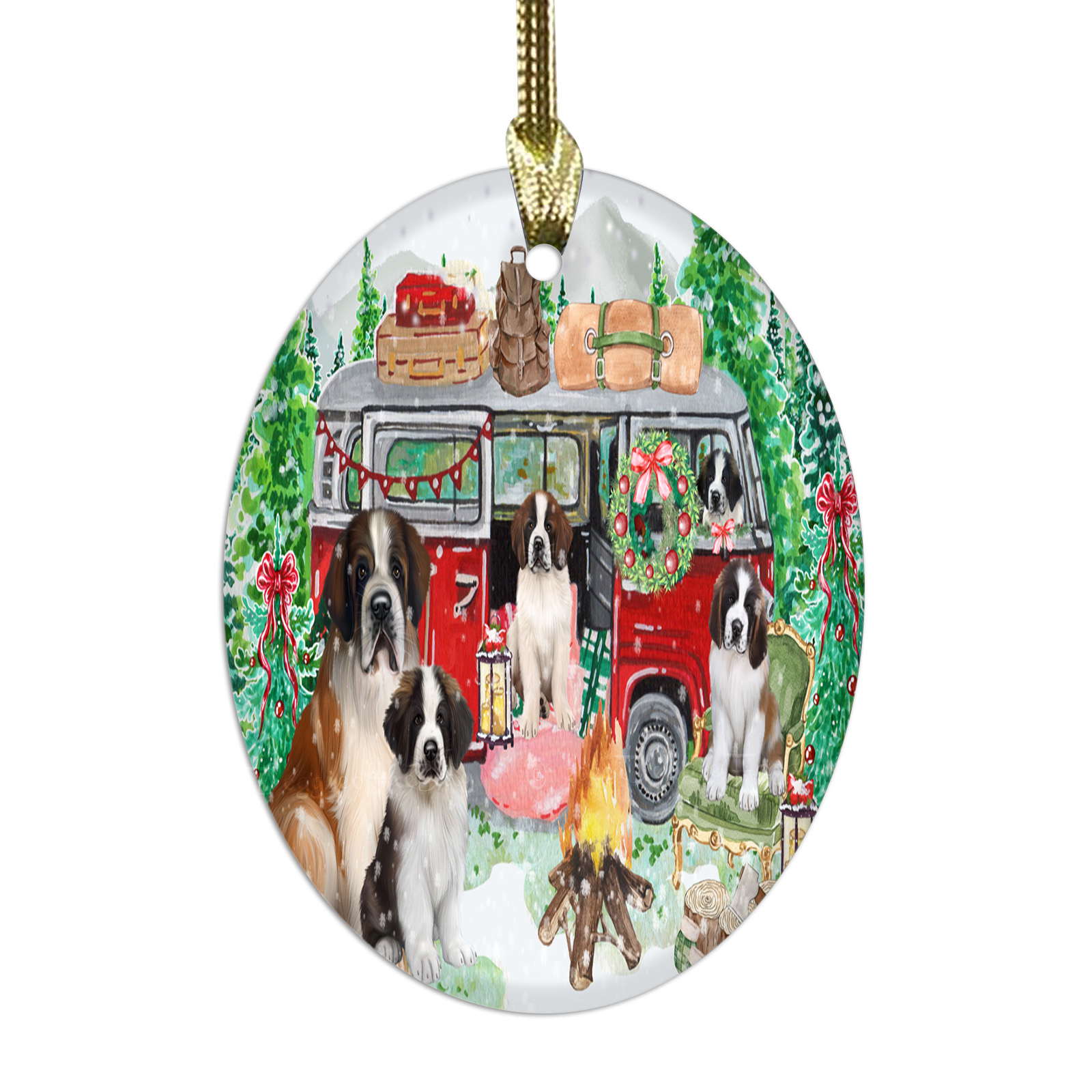 Saint Bernard Dog Oval Glass Christmas Hanging Ornaments X-mas Tree Decorations - Picture 19 of 44