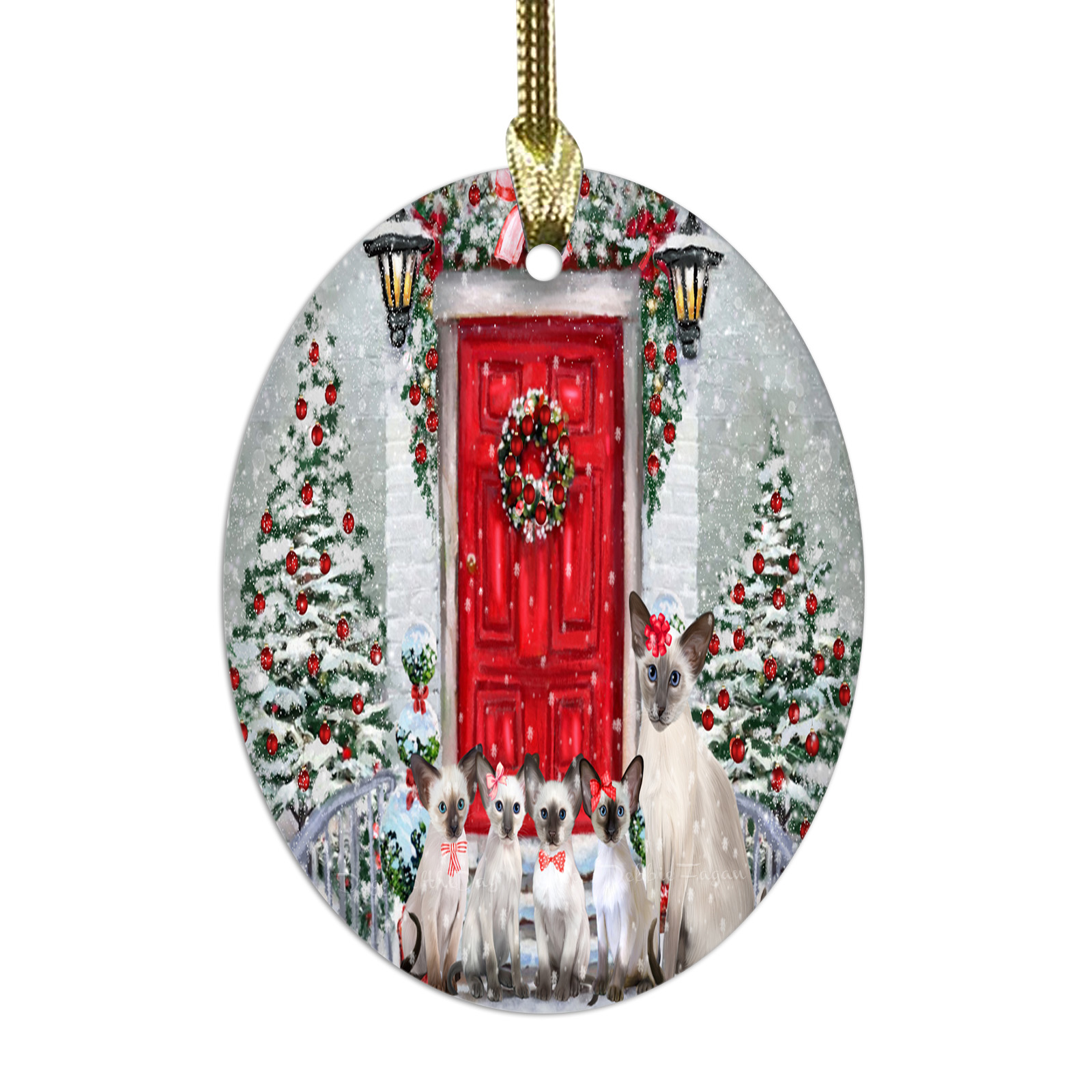 Oriental Blue-Point Siamese Cat Oval Glass Christmas Hanging Ornaments Decor - Picture 6 of 18