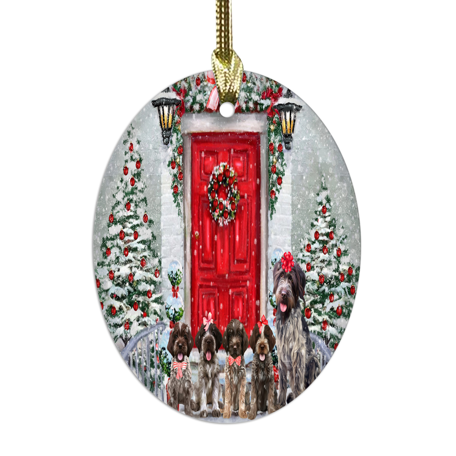 Wirehaired Pointing Griffon Dog Oval Glass Christmas Hanging Ornaments Decor - Picture 9 of 11