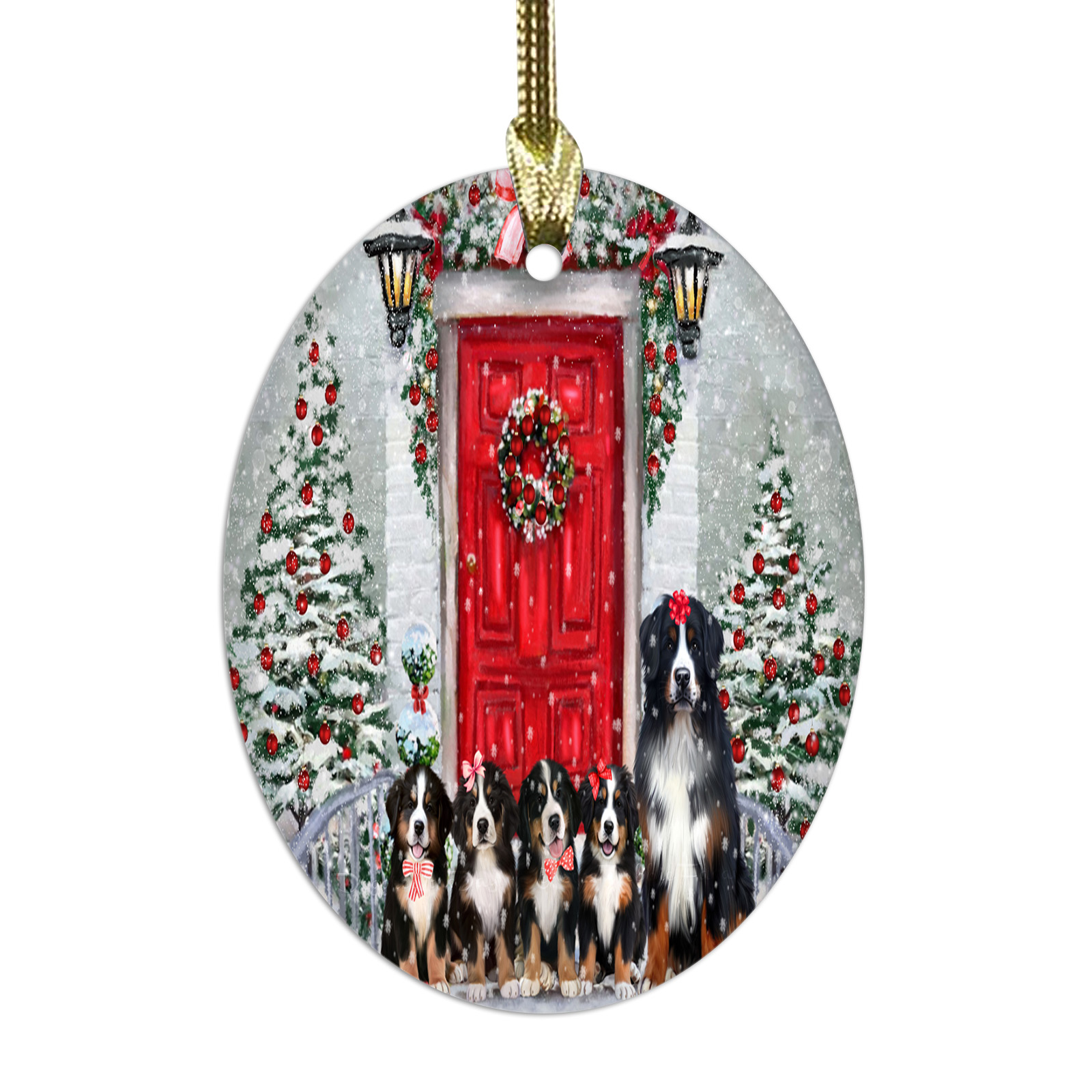 Bernese Mountain Dog Oval Glass Christmas Hanging Ornaments X-mas Tree Decor - Picture 21 of 65