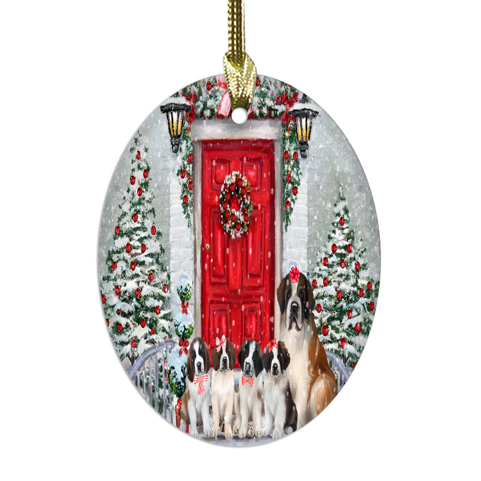 Saint Bernard Dog Oval Glass Christmas Hanging Ornaments X-mas Tree Decorations - Picture 20 of 44