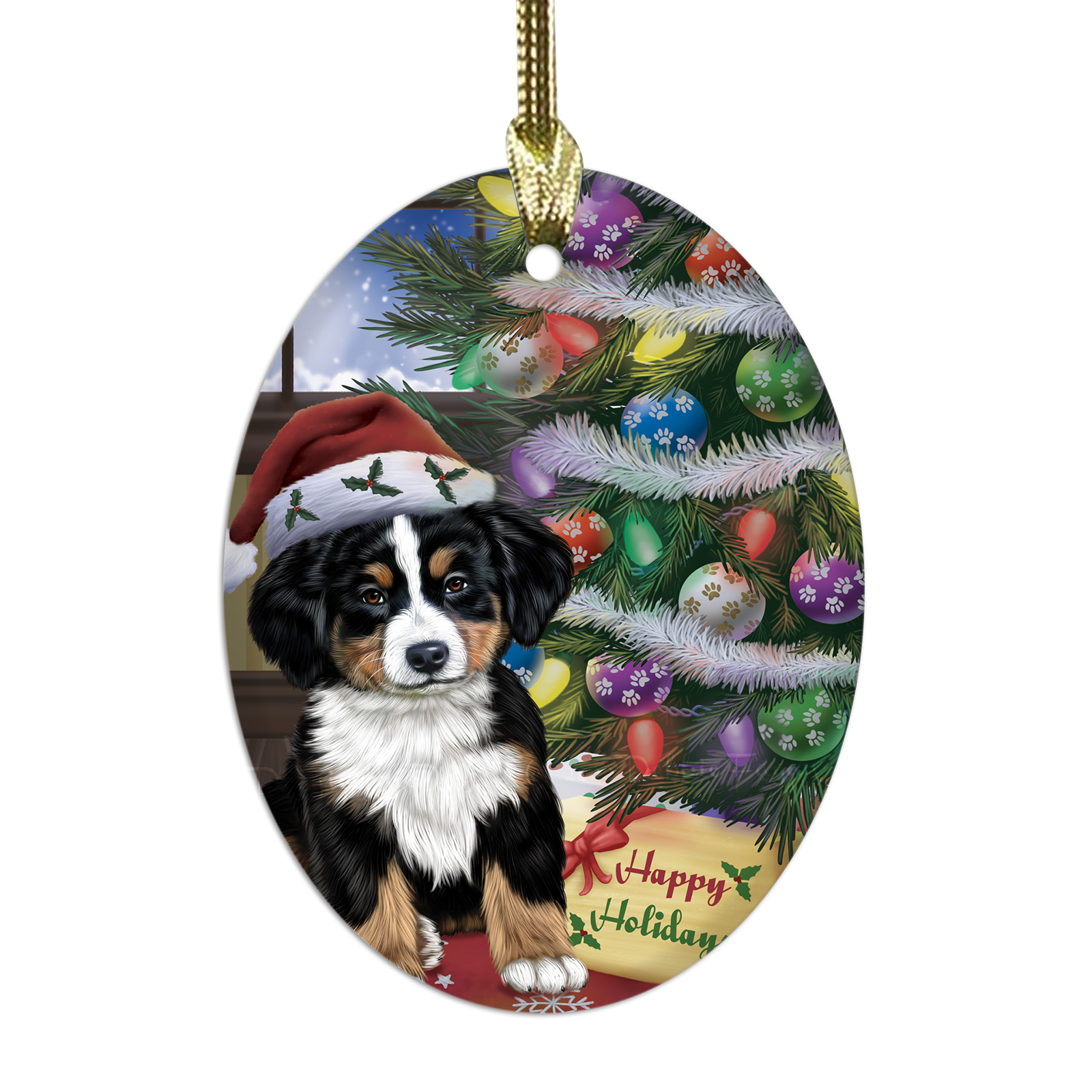 Bernese Mountain Dog Oval Glass Christmas Hanging Ornaments X-mas Tree Decor - Picture 37 of 65