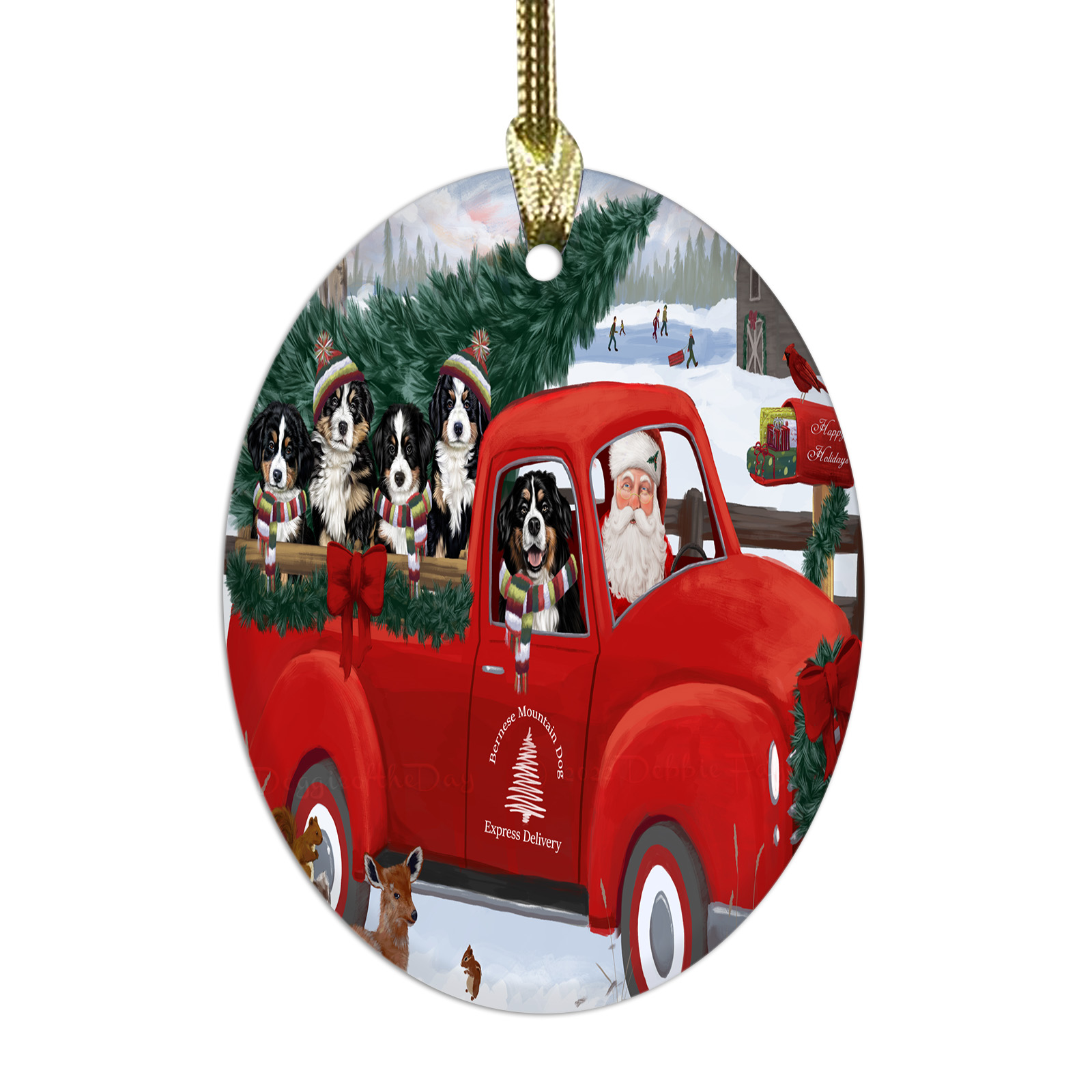Bernese Mountain Dog Oval Glass Christmas Hanging Ornaments X-mas Tree Decor - Picture 10 of 65