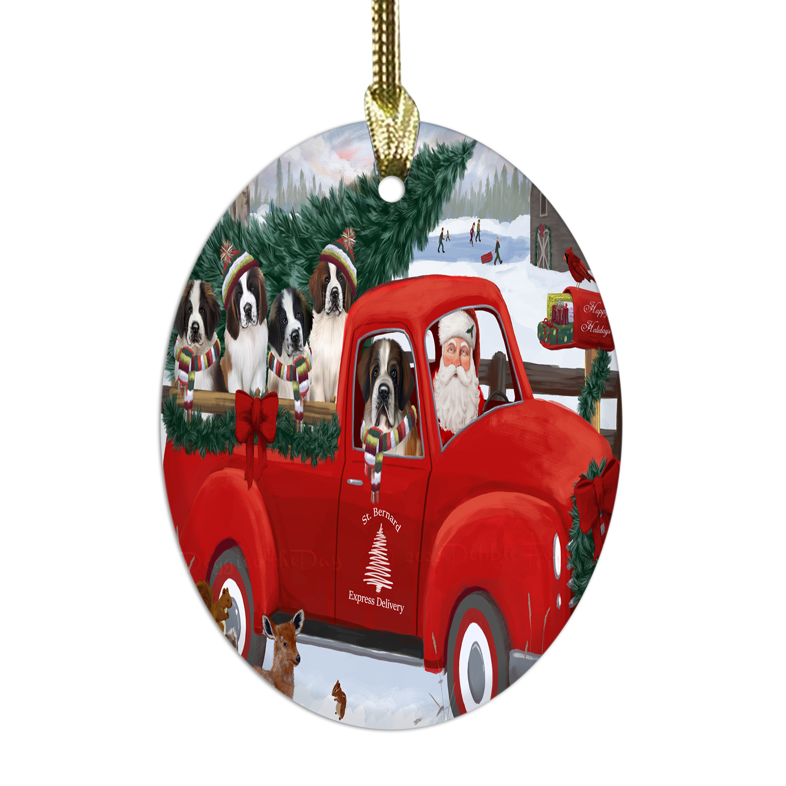 Saint Bernard Dog Oval Glass Christmas Hanging Ornaments X-mas Tree Decorations - Picture 9 of 44