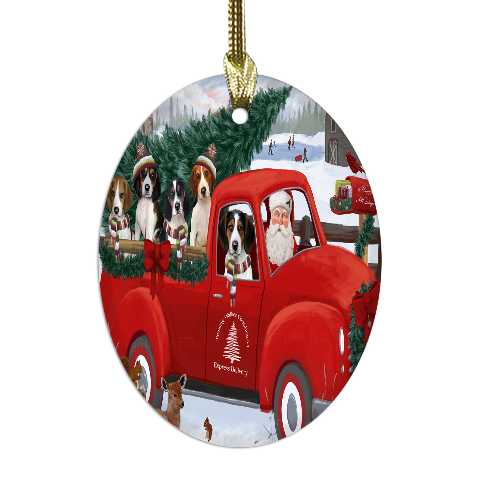 Treeing Walker Coonhound Dog Oval Glass Christmas Hanging Ornaments Decorations - Picture 7 of 37