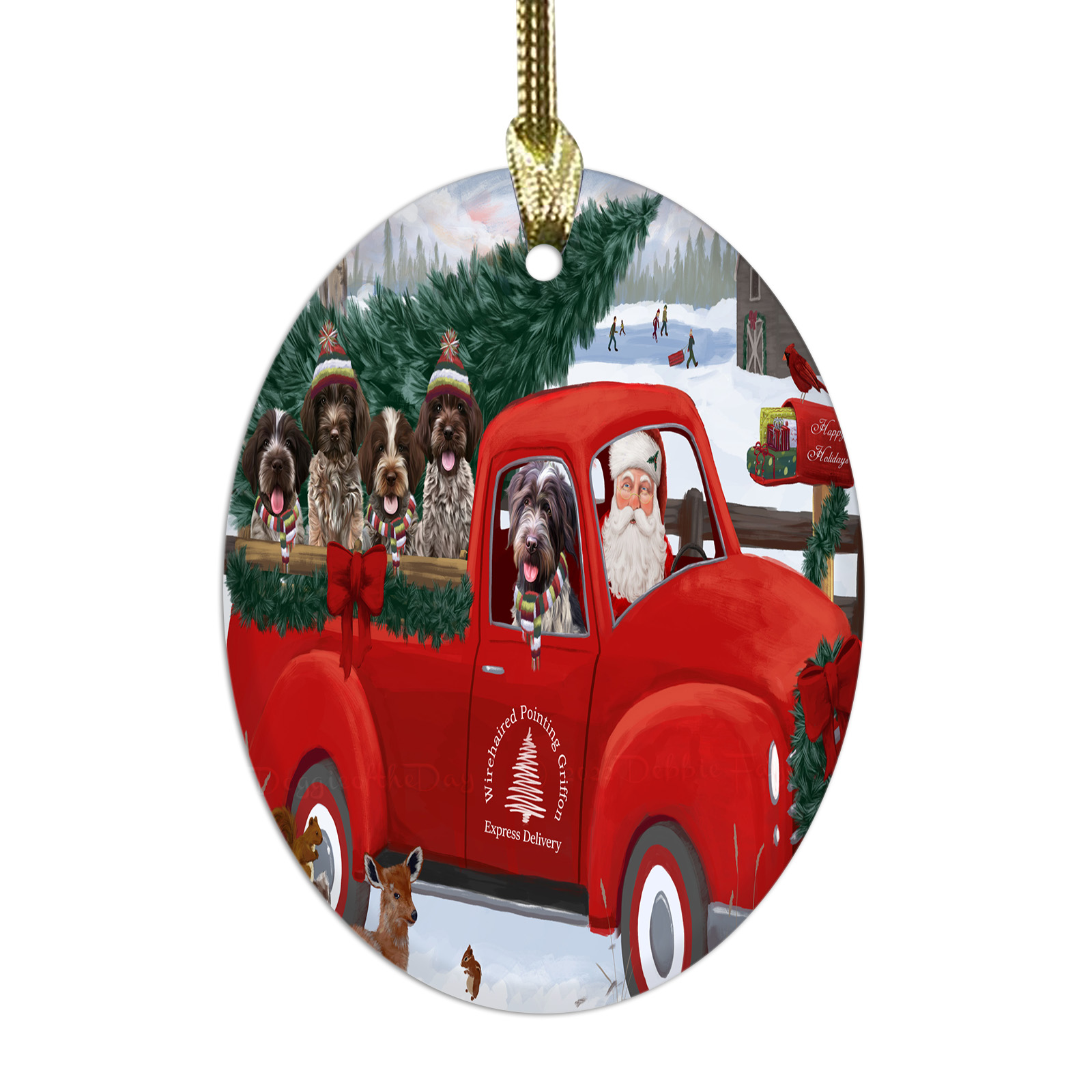 Wirehaired Pointing Griffon Dog Oval Glass Christmas Hanging Ornaments Decor - Picture 7 of 11