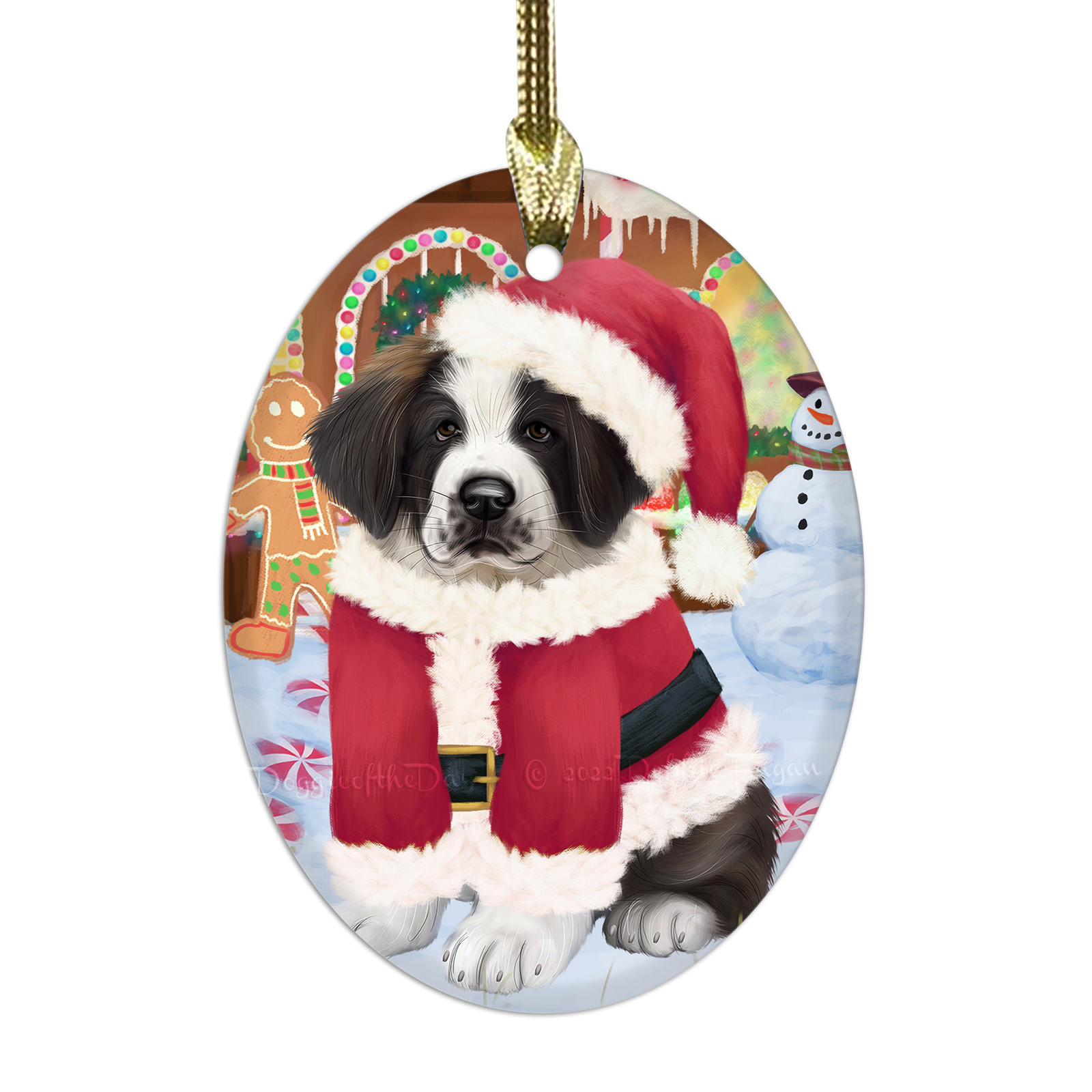 Saint Bernard Dog Oval Glass Christmas Hanging Ornaments X-mas Tree Decorations - Picture 12 of 44