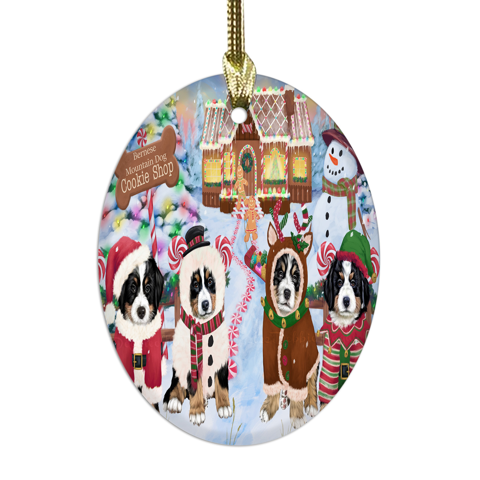 Bernese Mountain Dog Oval Glass Christmas Hanging Ornaments X-mas Tree Decor - Picture 12 of 65
