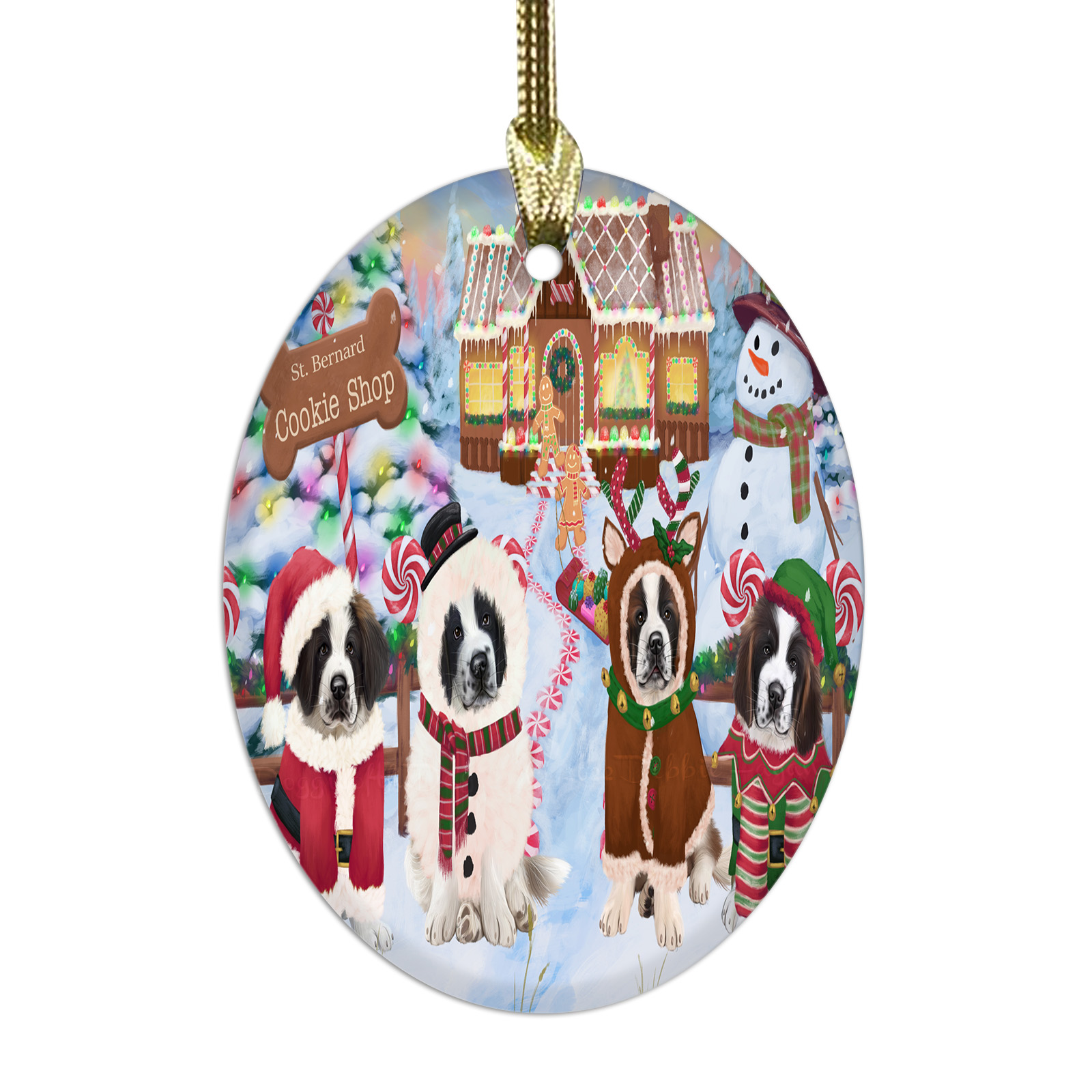 Saint Bernard Dog Oval Glass Christmas Hanging Ornaments X-mas Tree Decorations - Picture 11 of 44