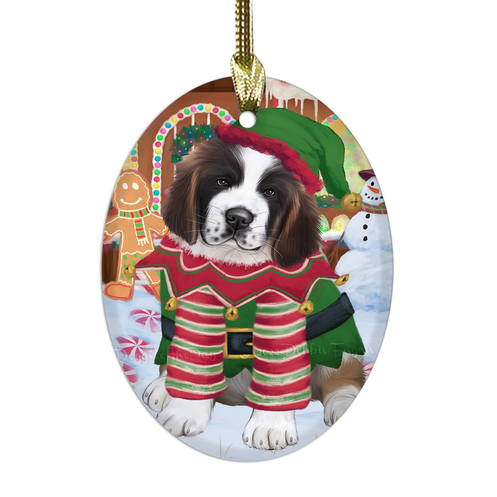 Saint Bernard Dog Oval Glass Christmas Hanging Ornaments X-mas Tree Decorations - Picture 13 of 44