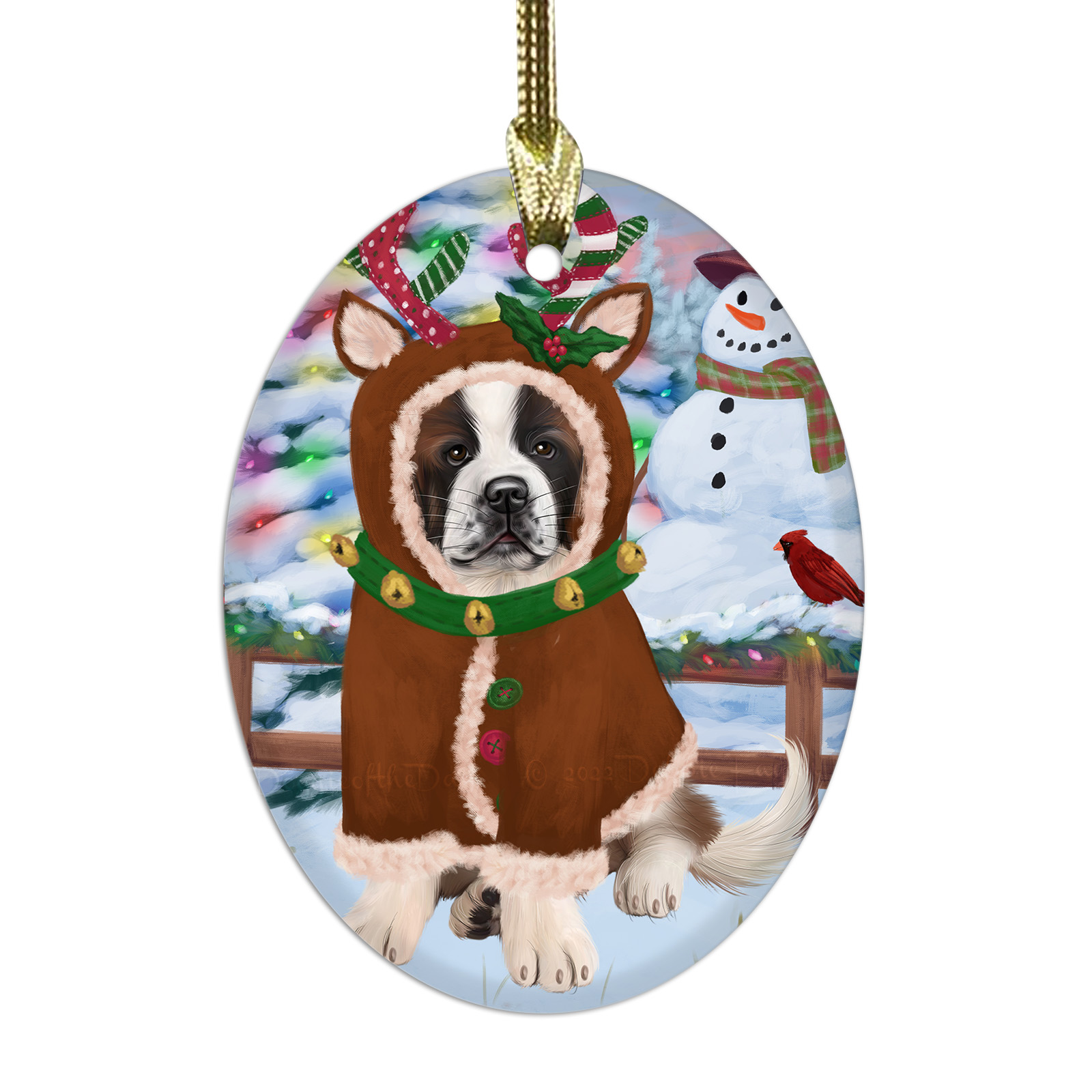 Saint Bernard Dog Oval Glass Christmas Hanging Ornaments X-mas Tree Decorations - Picture 14 of 44