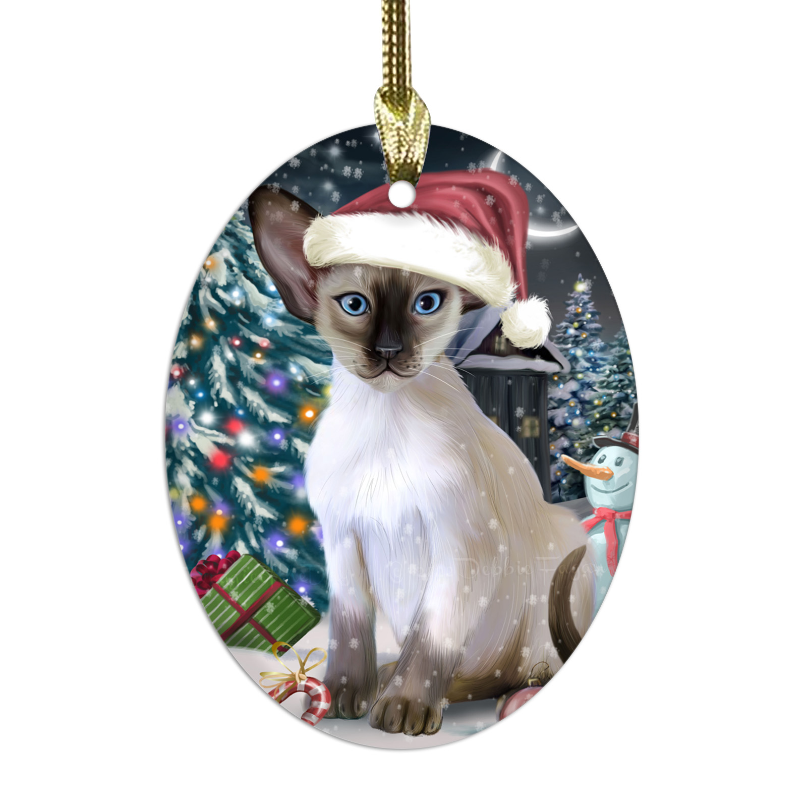 Oriental Blue-Point Siamese Cat Oval Glass Christmas Hanging Ornaments Decor - Picture 18 of 18