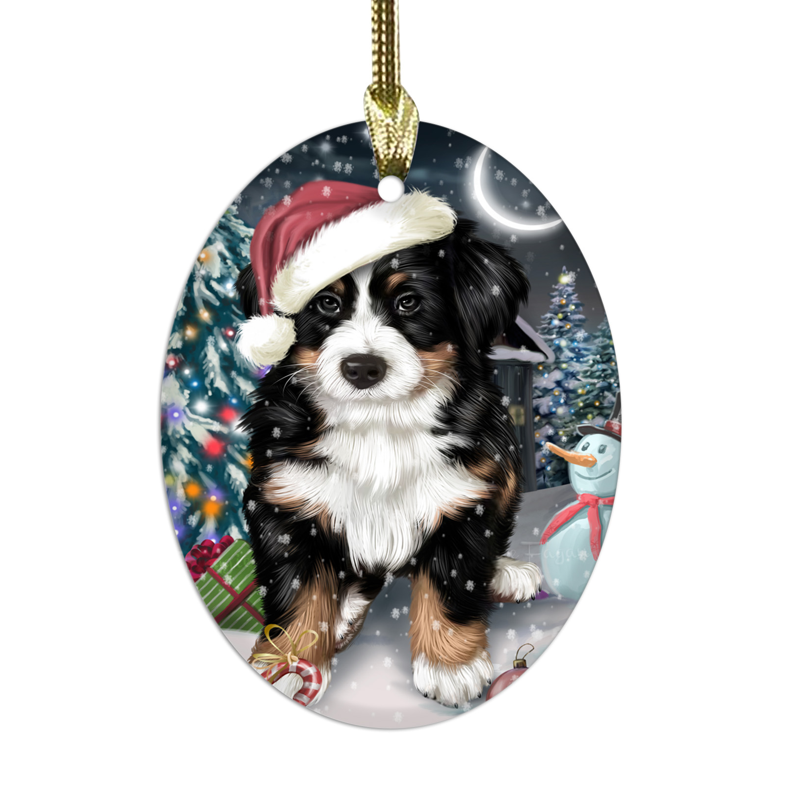 Bernese Mountain Dog Oval Glass Christmas Hanging Ornaments X-mas Tree Decor - Picture 44 of 65