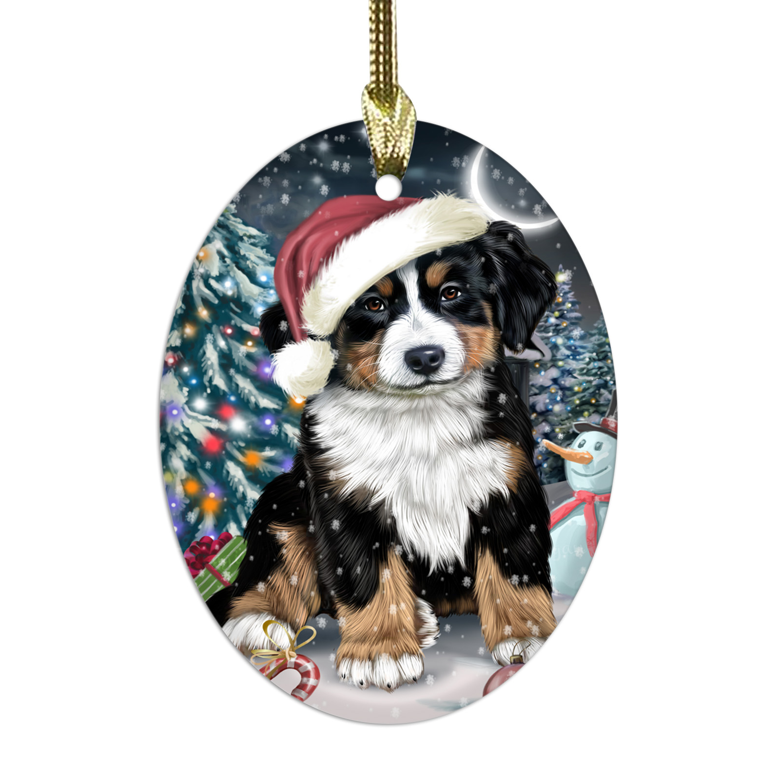 Bernese Mountain Dog Oval Glass Christmas Hanging Ornaments X-mas Tree Decor - Picture 59 of 65
