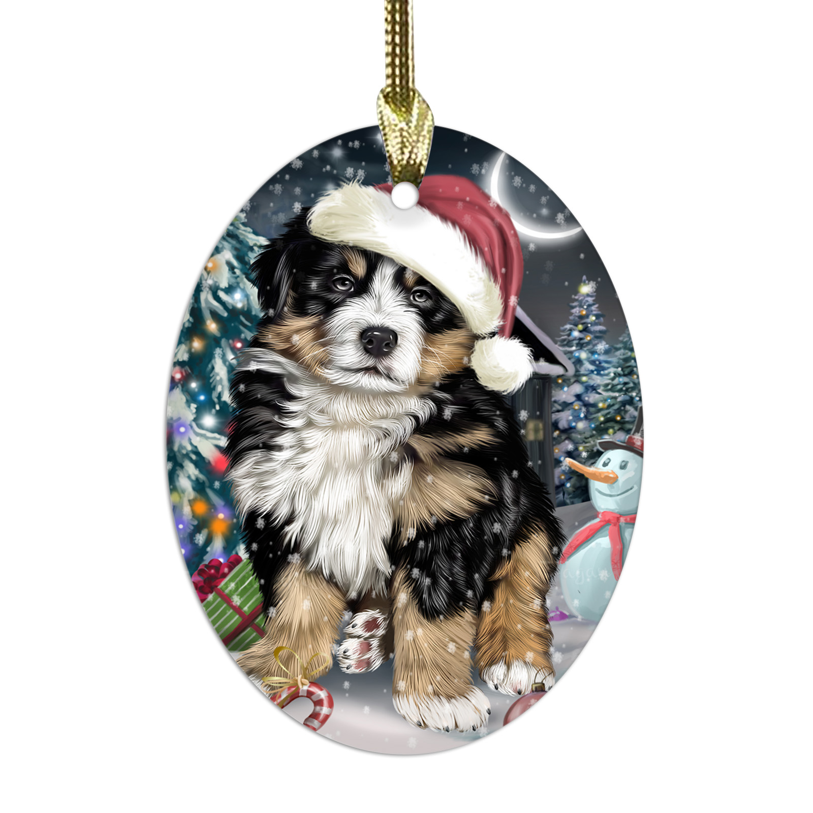 Bernese Mountain Dog Oval Glass Christmas Hanging Ornaments X-mas Tree Decor - Picture 60 of 65