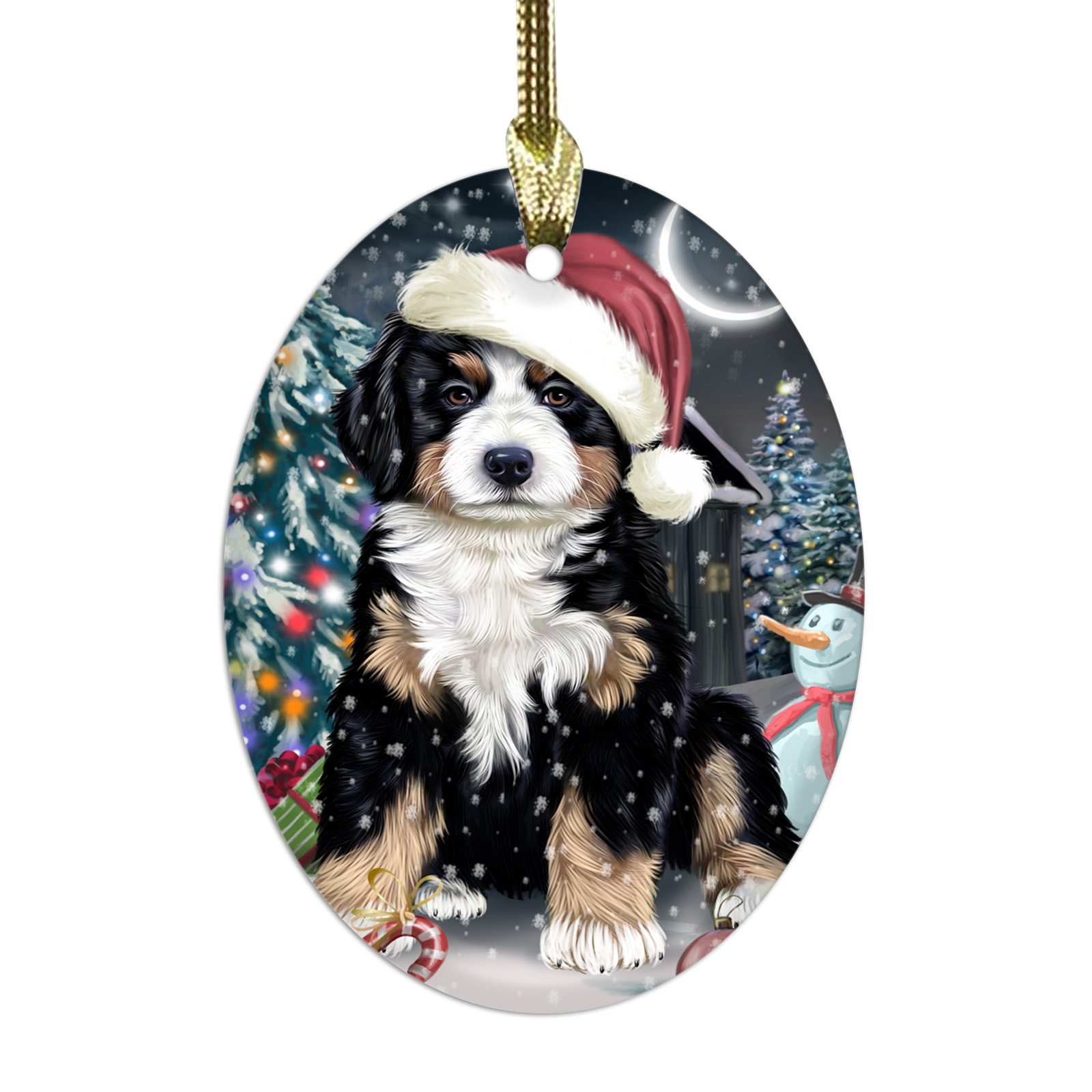 Bernese Mountain Dog Oval Glass Christmas Hanging Ornaments X-mas Tree Decor - Picture 47 of 65