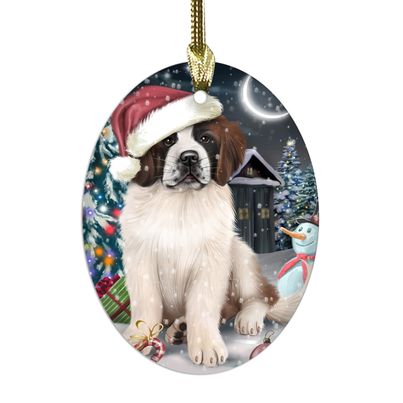 Saint Bernard Dog Oval Glass Christmas Hanging Ornaments X-mas Tree Decorations - Picture 33 of 44
