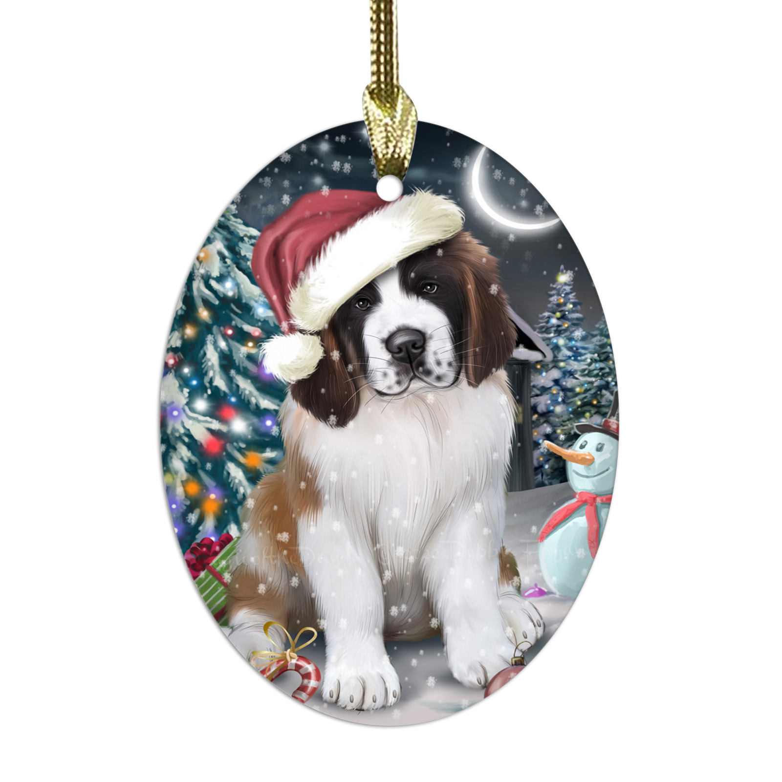 Saint Bernard Dog Oval Glass Christmas Hanging Ornaments X-mas Tree Decorations - Picture 34 of 44