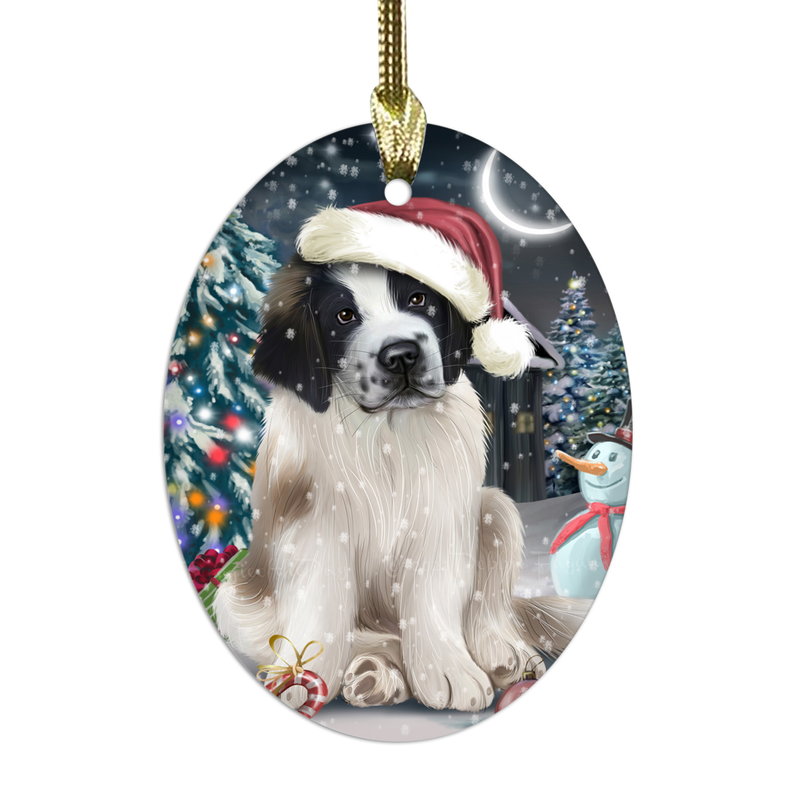 Saint Bernard Dog Oval Glass Christmas Hanging Ornaments X-mas Tree Decorations - Picture 35 of 44