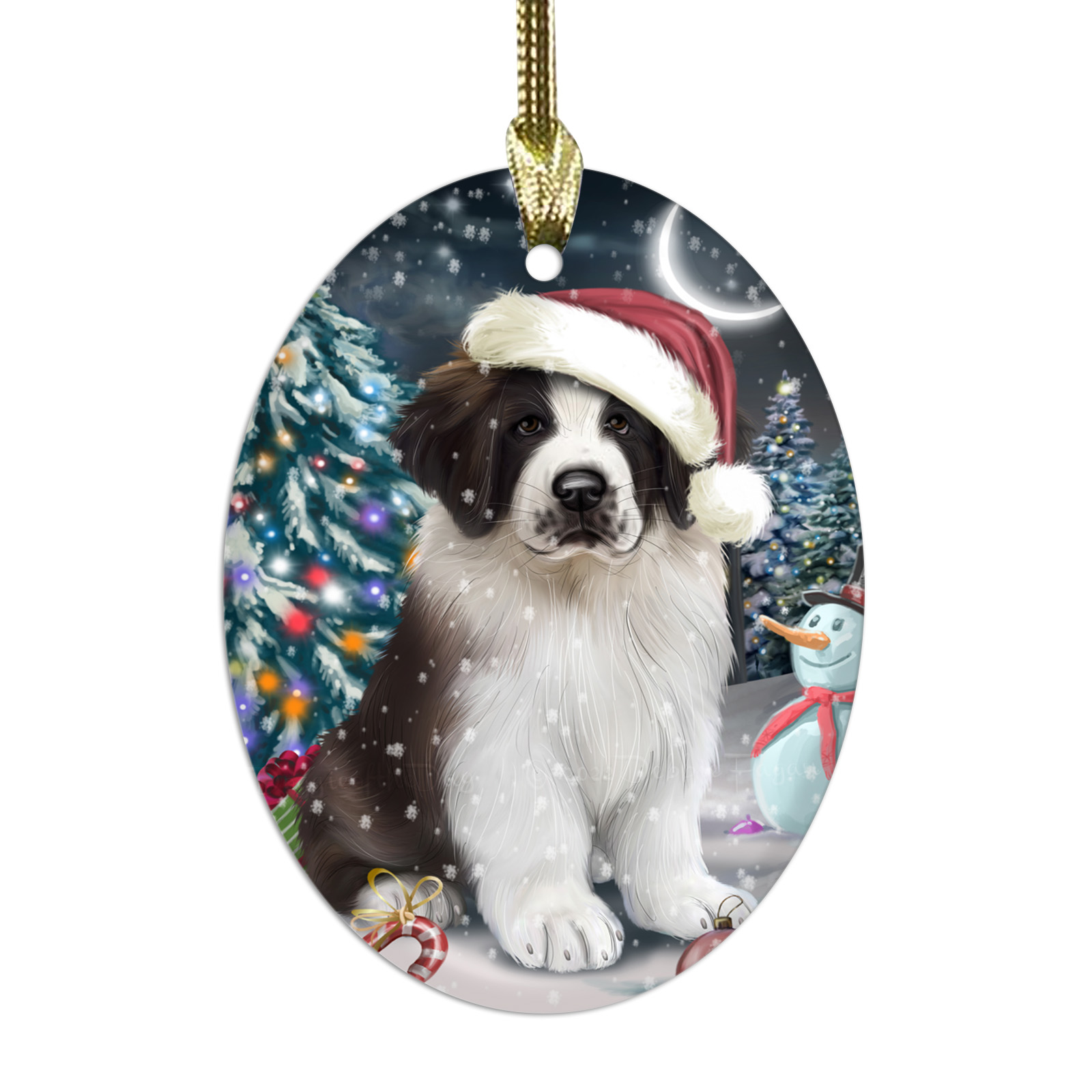 Saint Bernard Dog Oval Glass Christmas Hanging Ornaments X-mas Tree Decorations - Picture 36 of 44