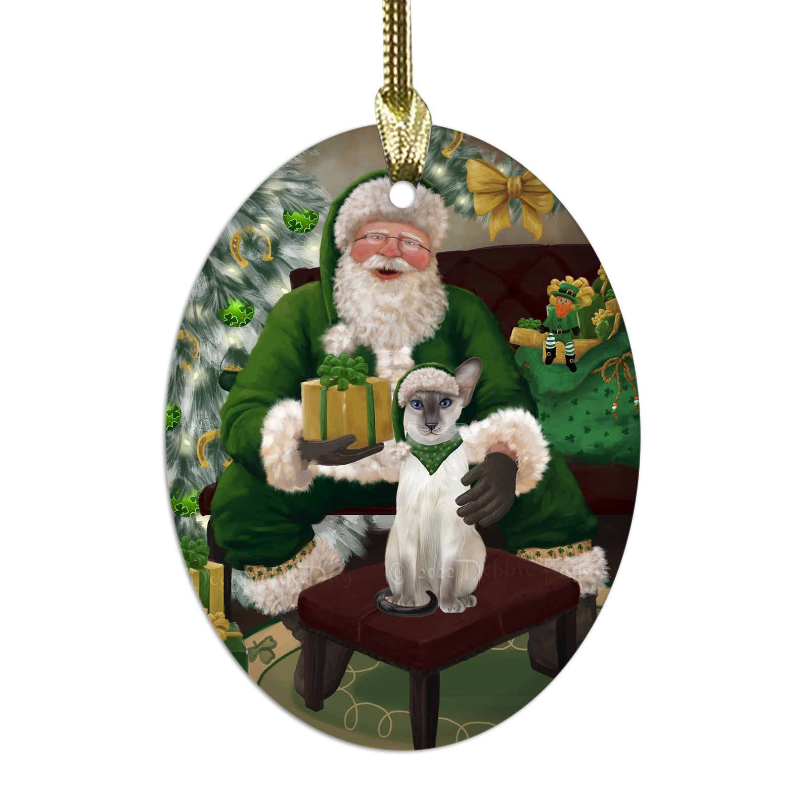 Oriental Blue-Point Siamese Cat Oval Glass Christmas Hanging Ornaments Decor - Picture 10 of 18
