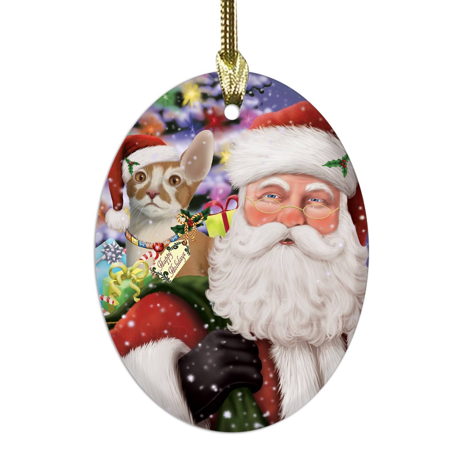 Cornish Rex Cat Oval Glass Christmas Hanging Ornaments for X-mas Tree Decoration - Picture 4 of 6