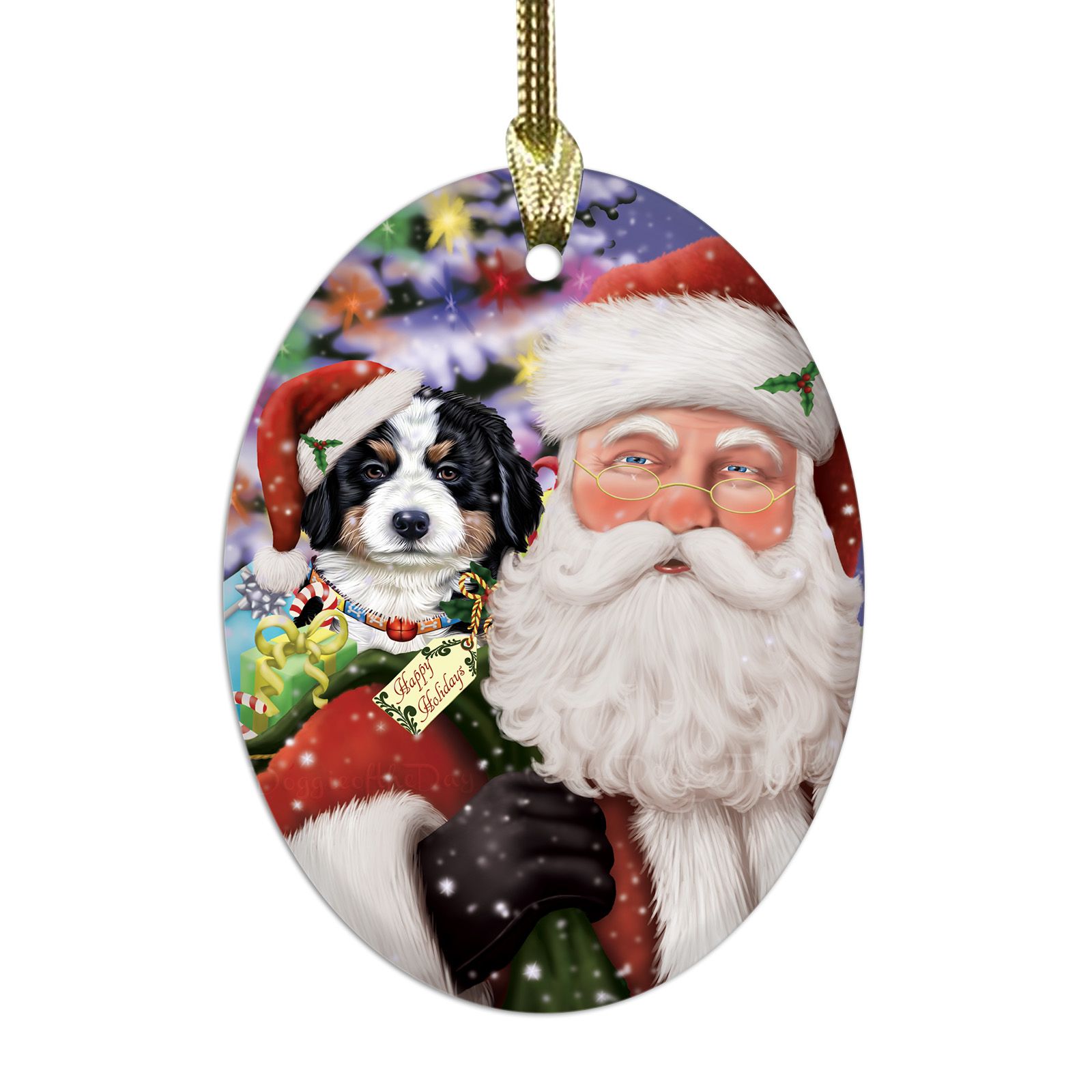 Bernese Mountain Dog Oval Glass Christmas Hanging Ornaments X-mas Tree Decor - Picture 38 of 65