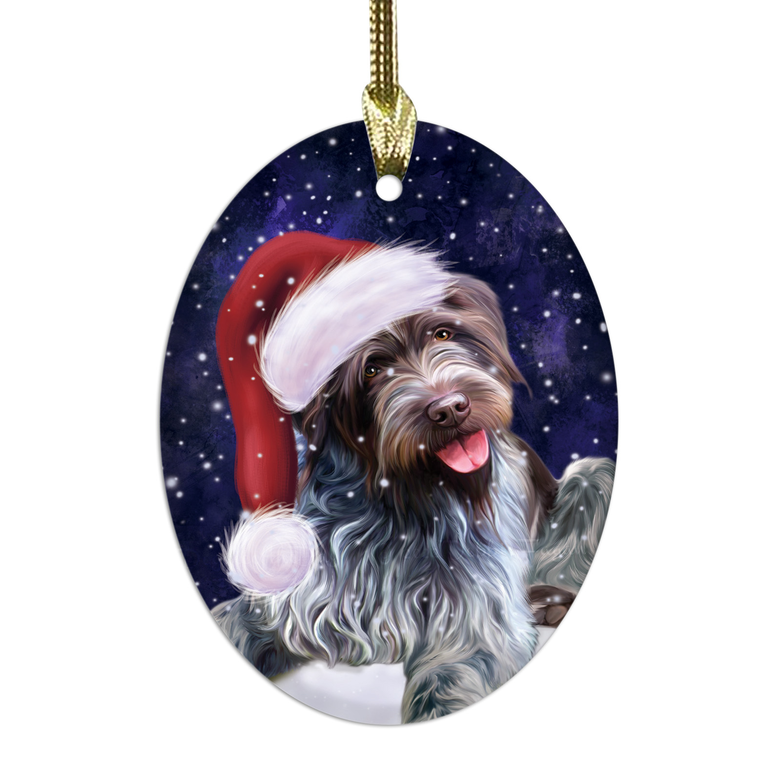 Wirehaired Pointing Griffon Dog Oval Glass Christmas Hanging Ornaments Decor - Picture 10 of 11