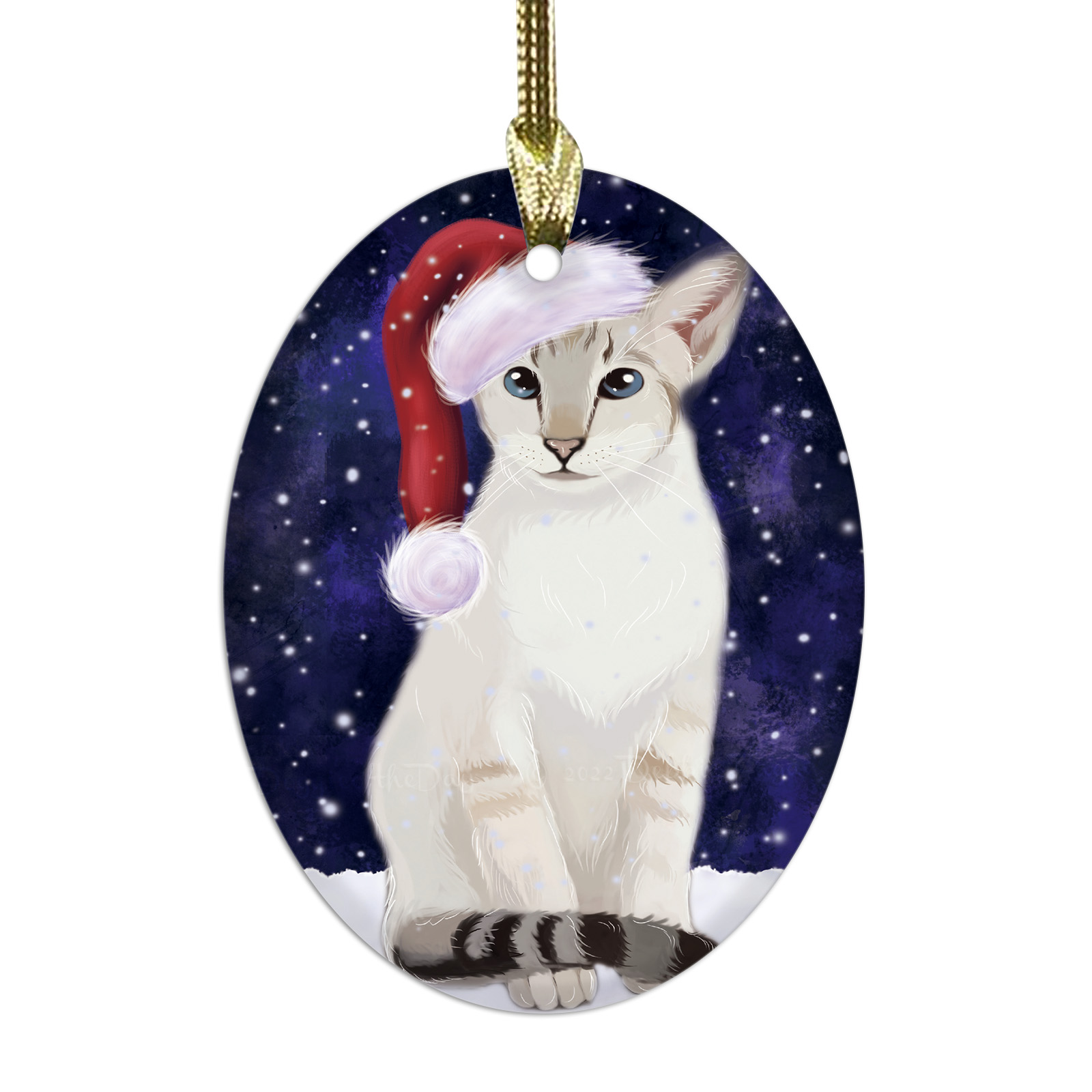 Oriental Blue-Point Siamese Cat Oval Glass Christmas Hanging Ornaments Decor - Picture 12 of 18