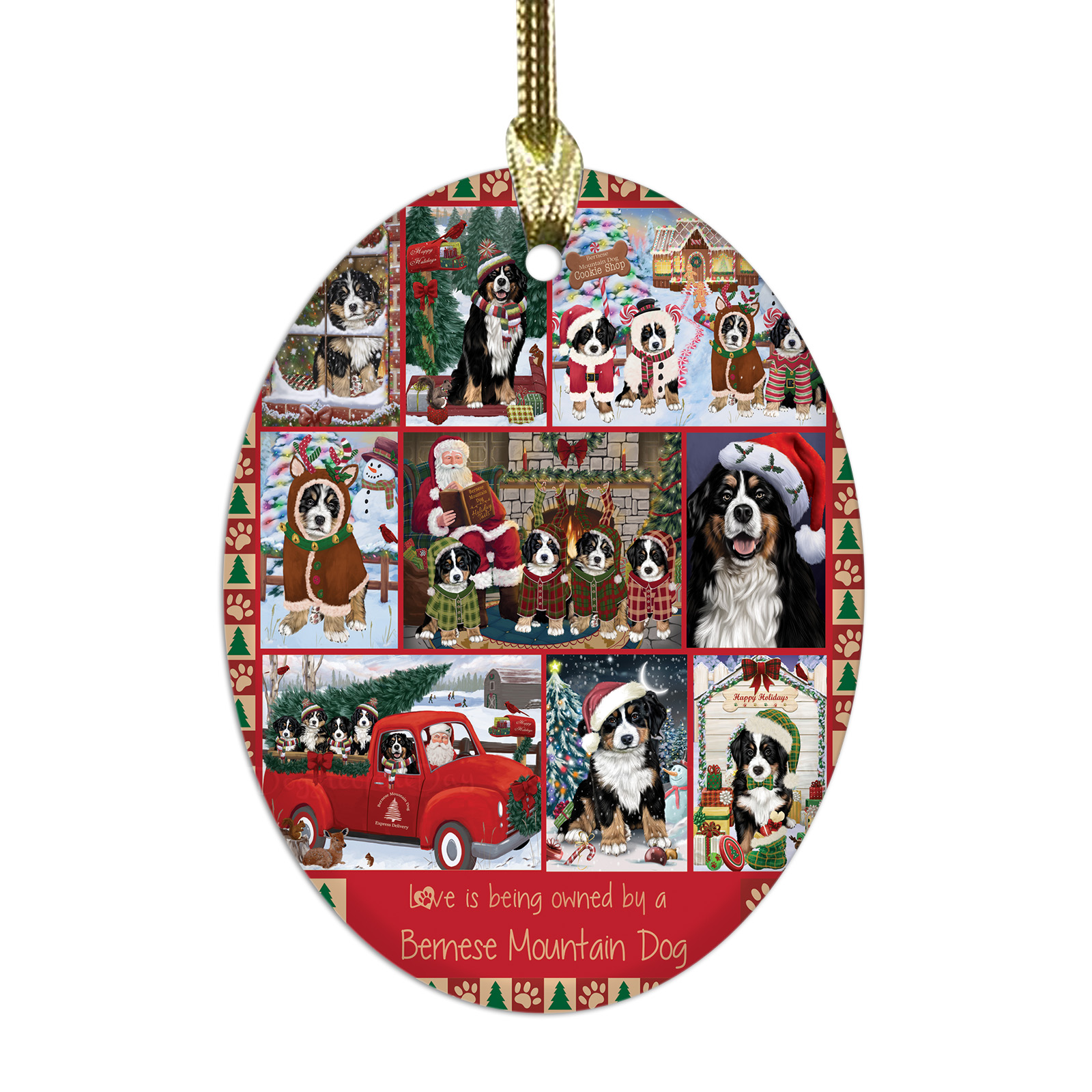 Bernese Mountain Dog Oval Glass Christmas Hanging Ornaments X-mas Tree Decor - Picture 24 of 65