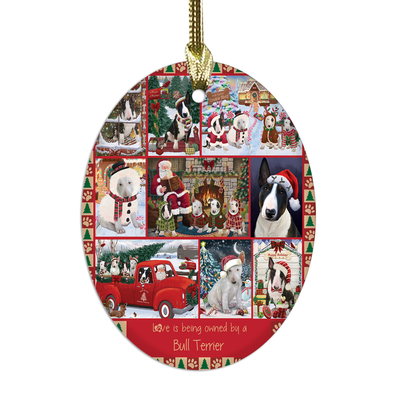 Bull Terrier cane ovale vetro decorazioni natalizie da appendere albero di natale - Foto 23 di 60
