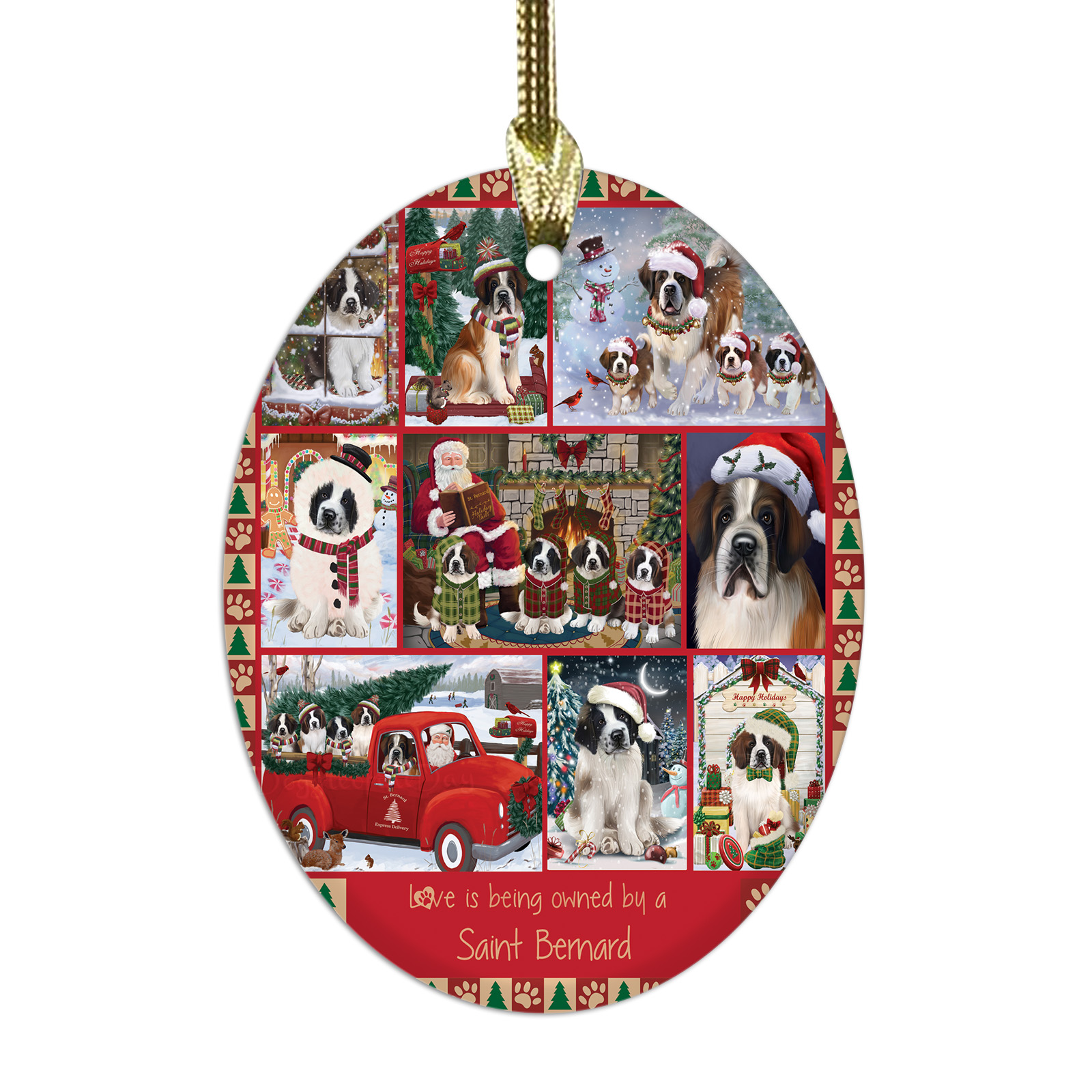 Saint Bernard Dog Oval Glass Christmas Hanging Ornaments X-mas Tree Decorations - Picture 23 of 44