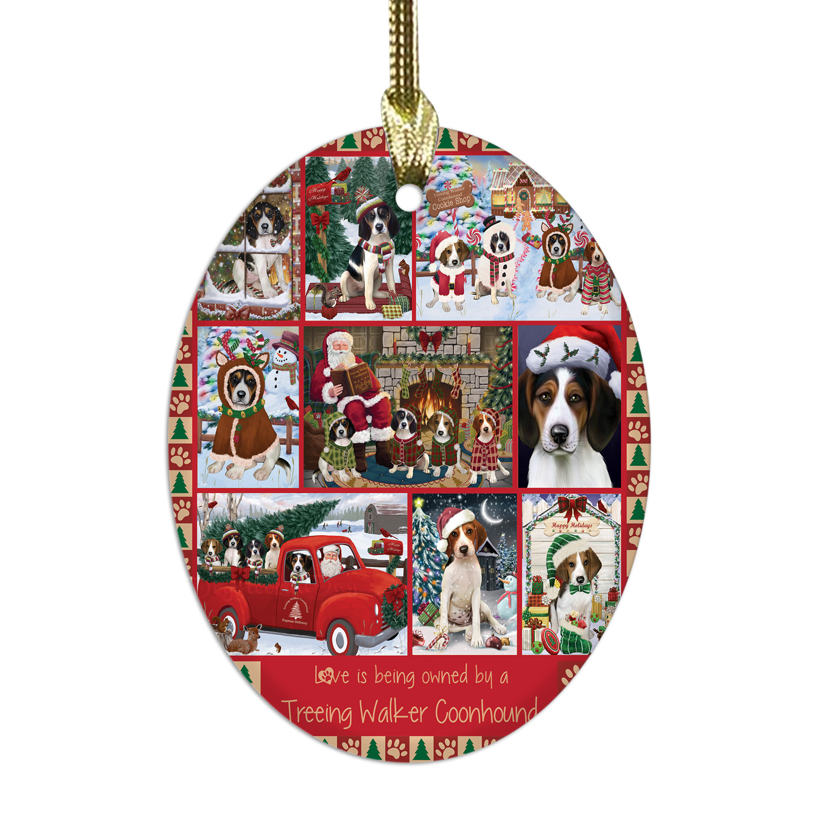 Treeing Walker Coonhound Dog Oval Glass Christmas Hanging Ornaments Decorations - Picture 21 of 37