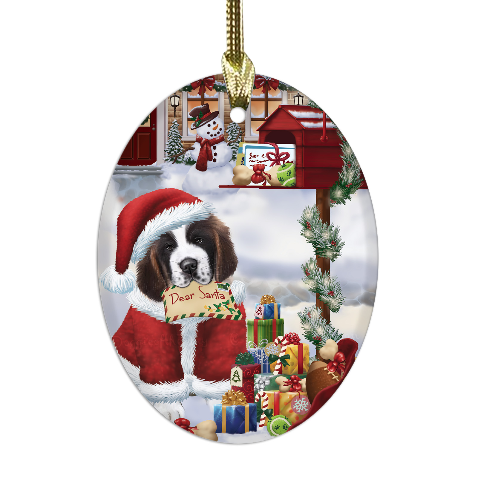 Saint Bernard Dog Oval Glass Christmas Hanging Ornaments X-mas Tree Decorations - Picture 26 of 44